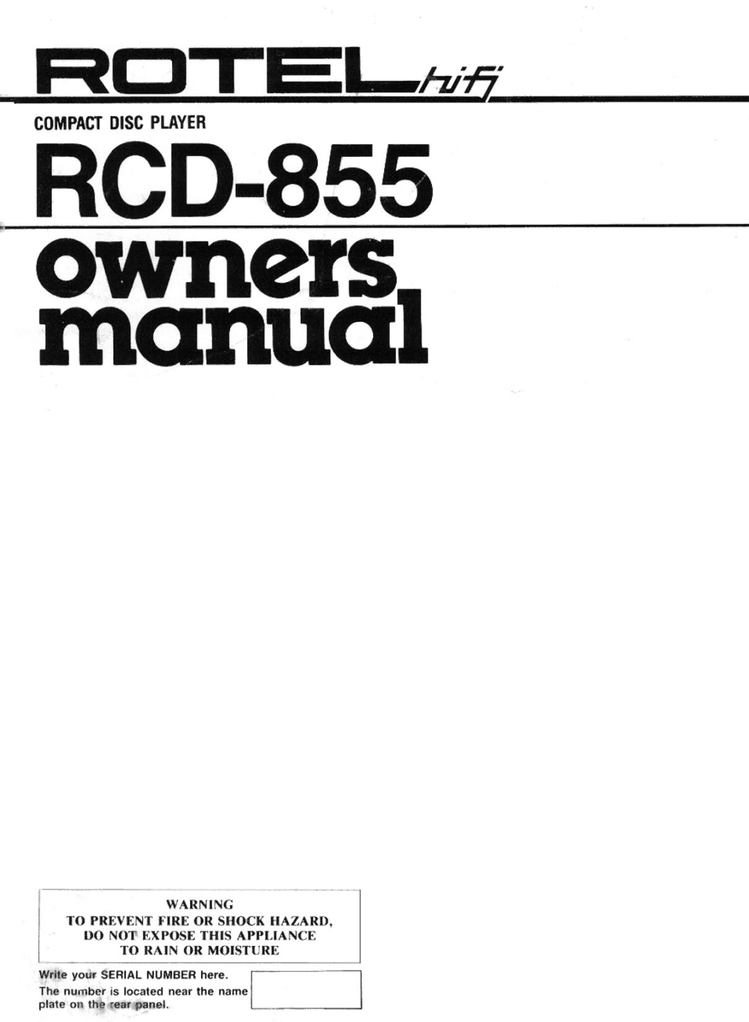 Rotel RCD-855 manual 