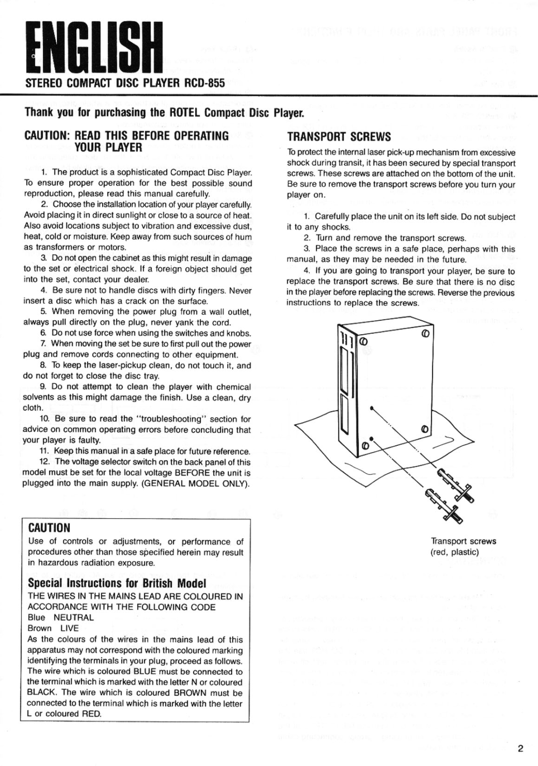 Rotel RCD-855 manual 