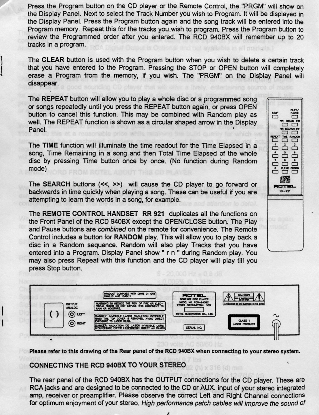 Rotel RCD 940BX manual 