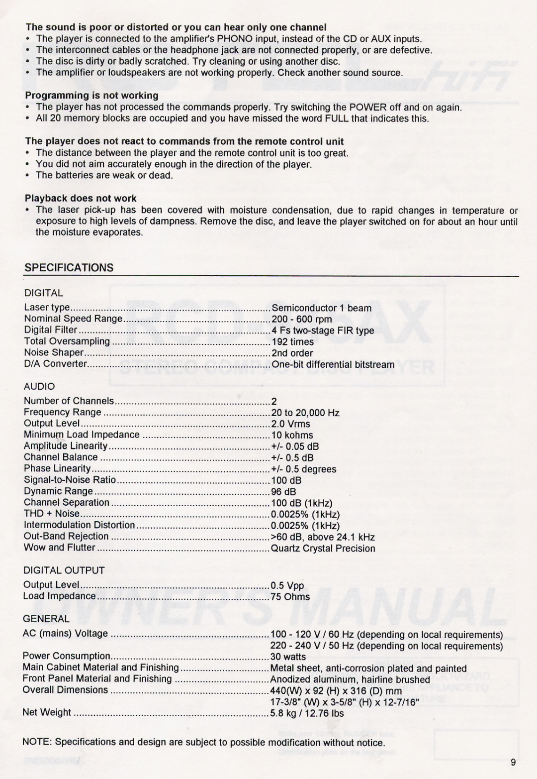 Rotel RCD-945AX manual 