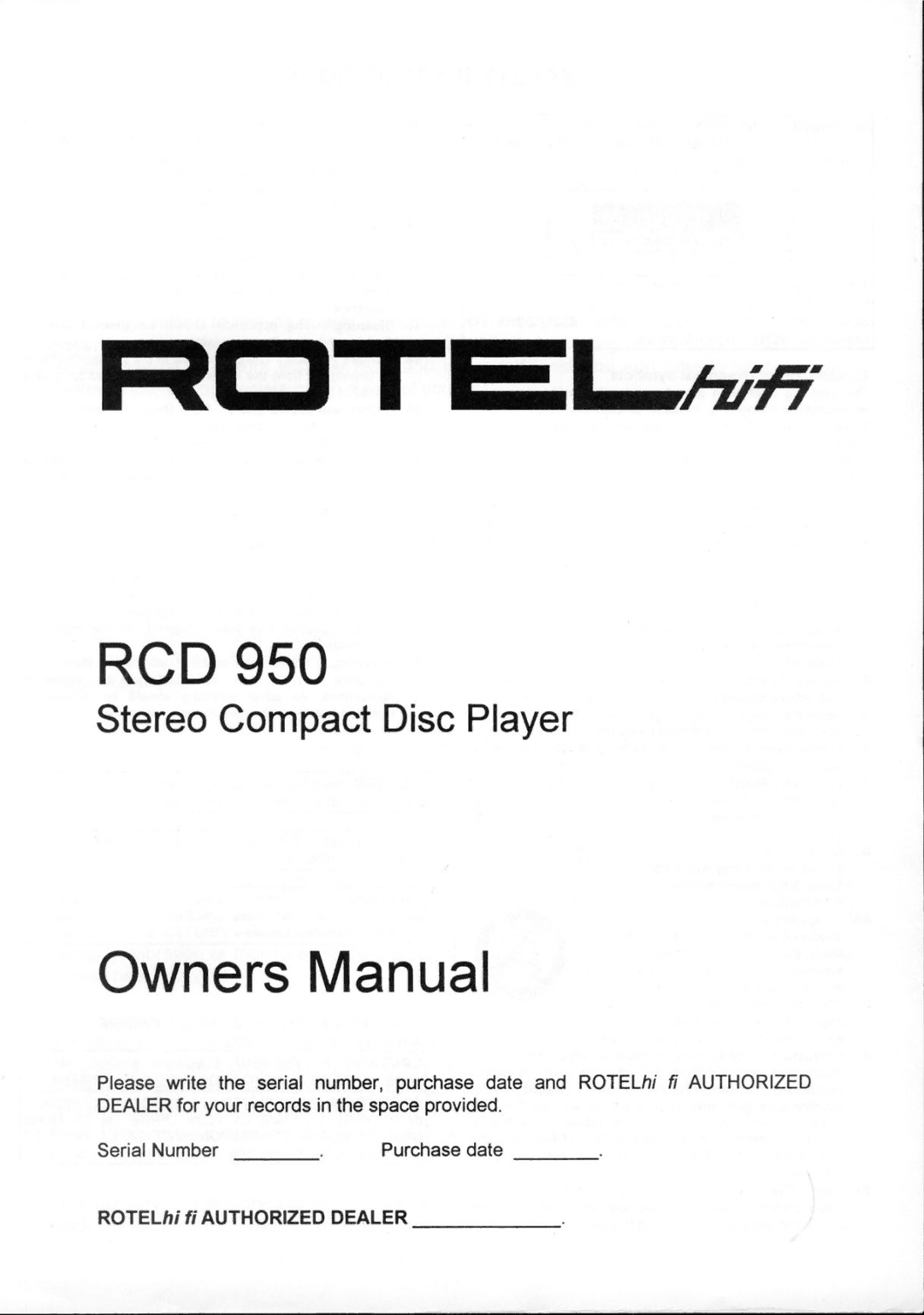 Rotel RCD 950 manual 