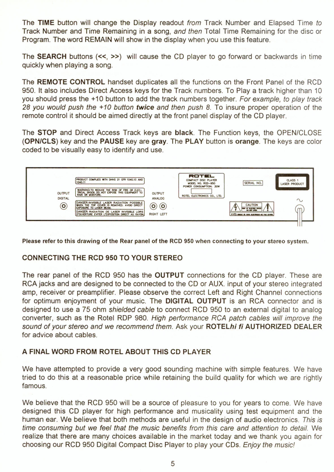 Rotel RCD 950 manual 