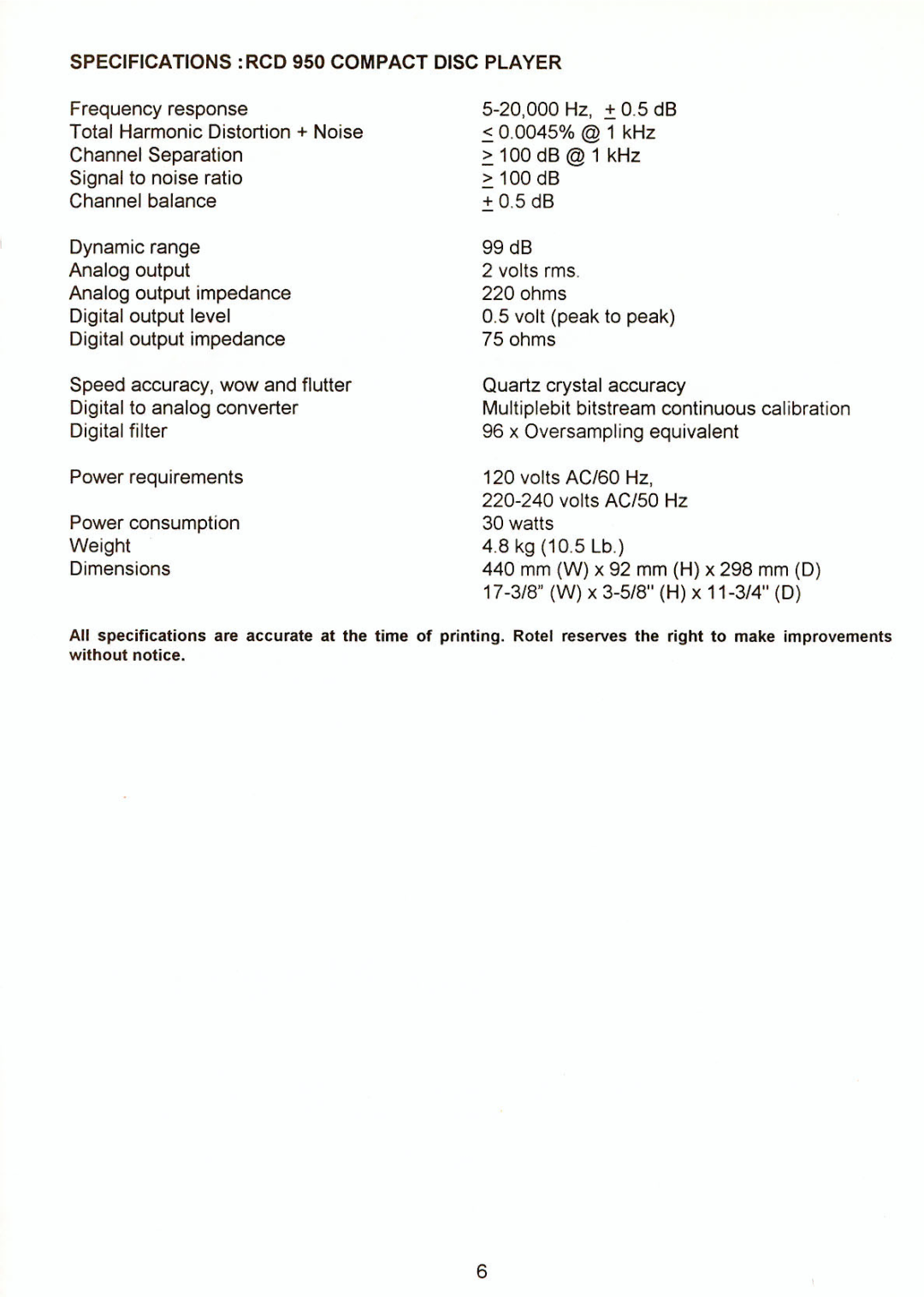 Rotel RCD 950 manual 