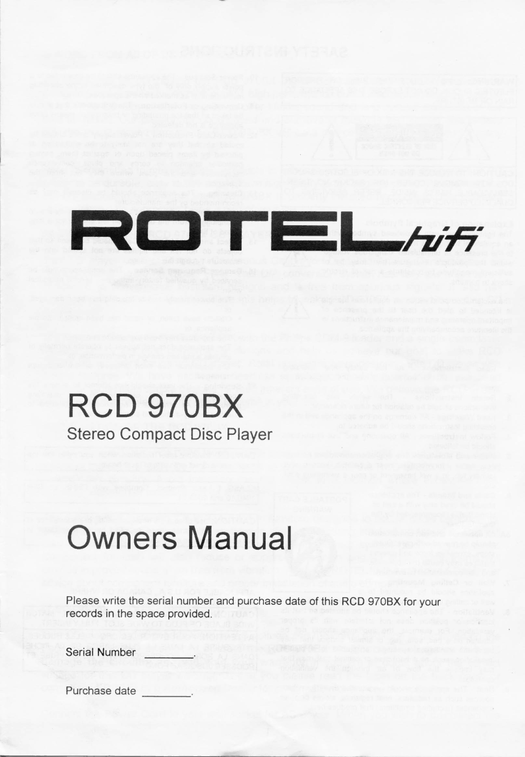 Rotel RCD 970BX manual 