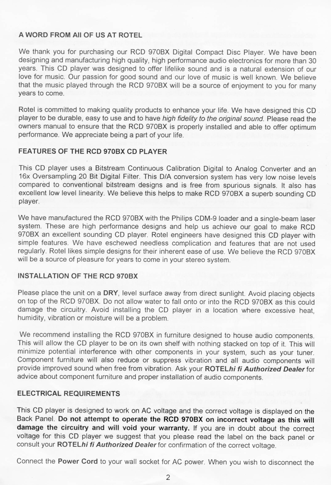 Rotel RCD 970BX manual 