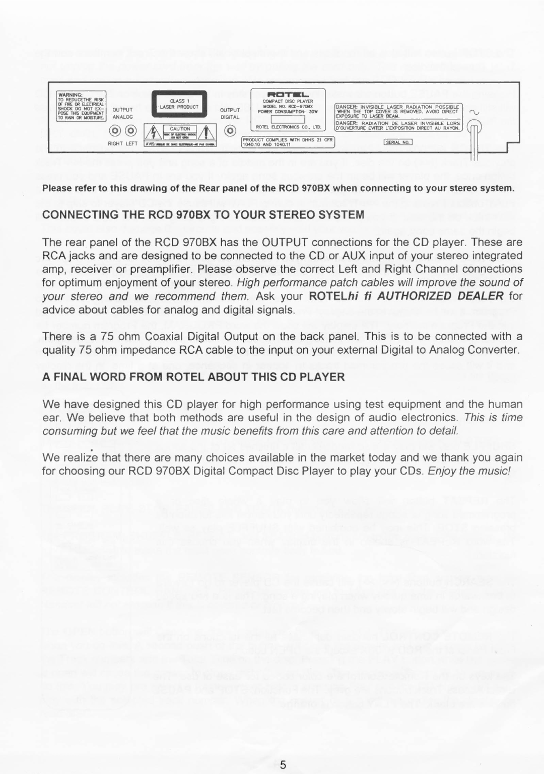 Rotel RCD 970BX manual 