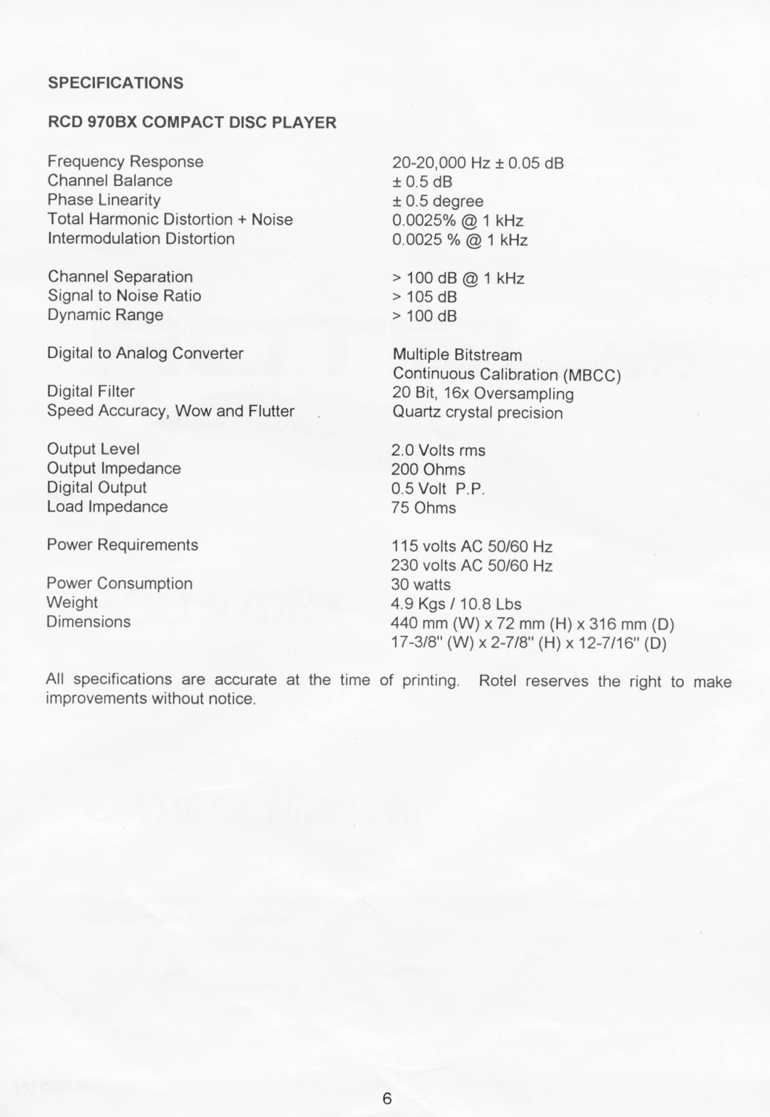 Rotel RCD 970BX manual 