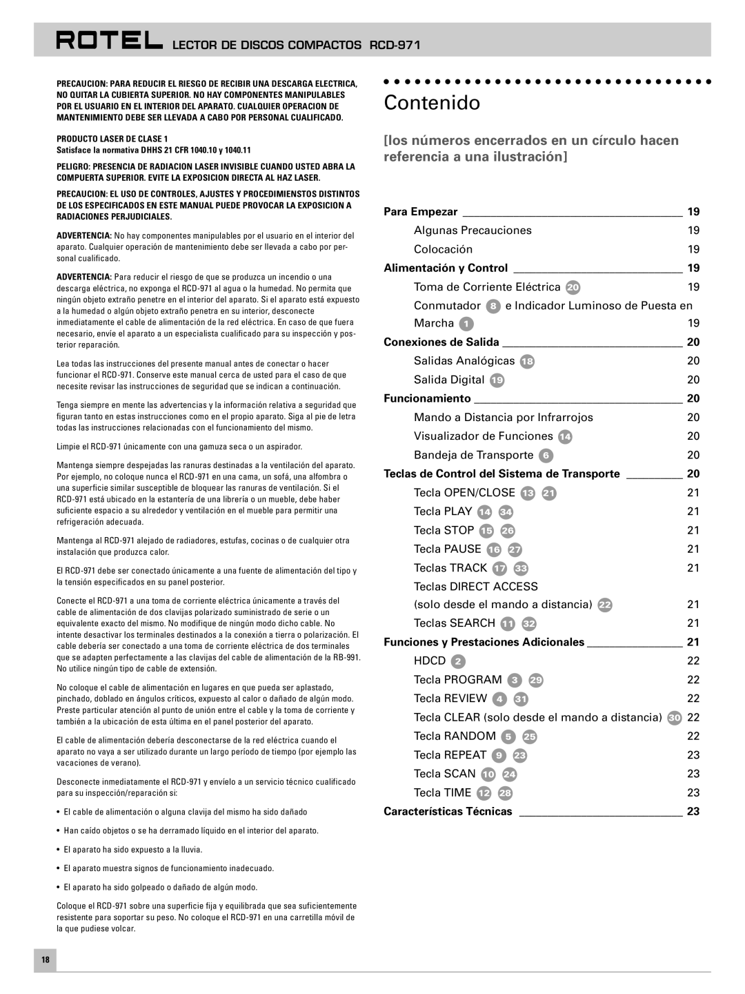 Rotel RCD-971 owner manual Contenido 