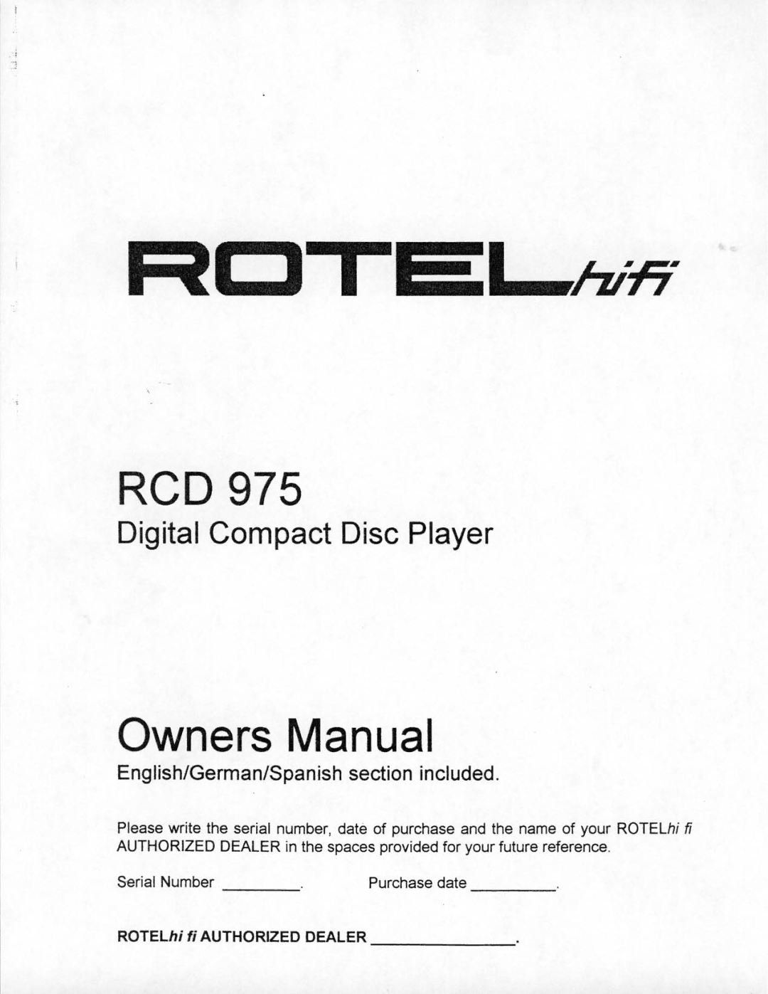 Rotel RCD 975 manual 