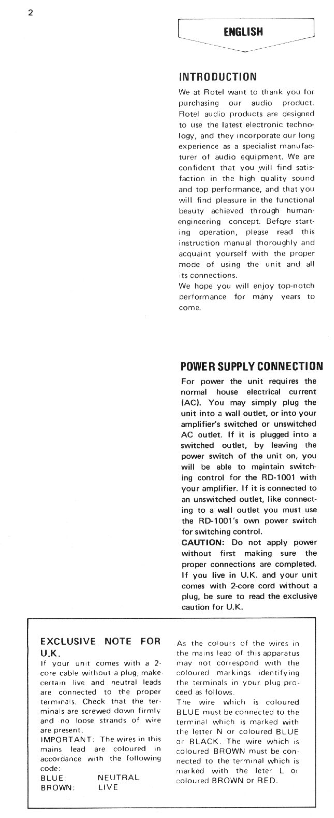 Rotel RD-1001 manual 