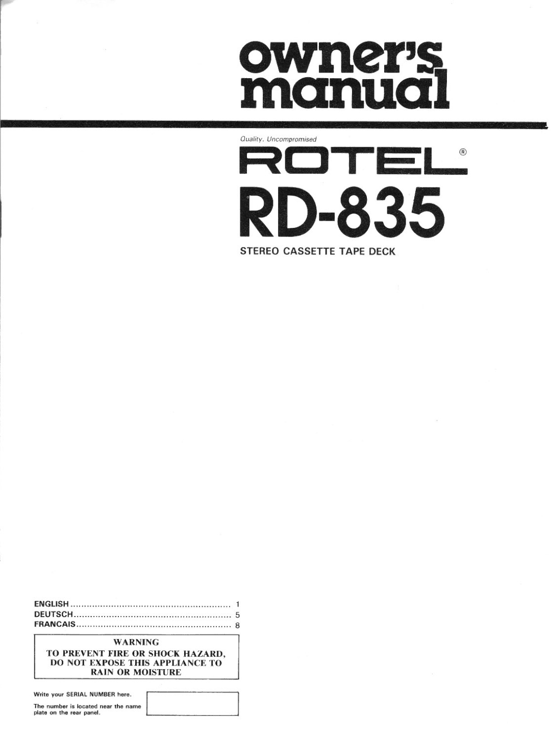 Rotel RD-835 manual 