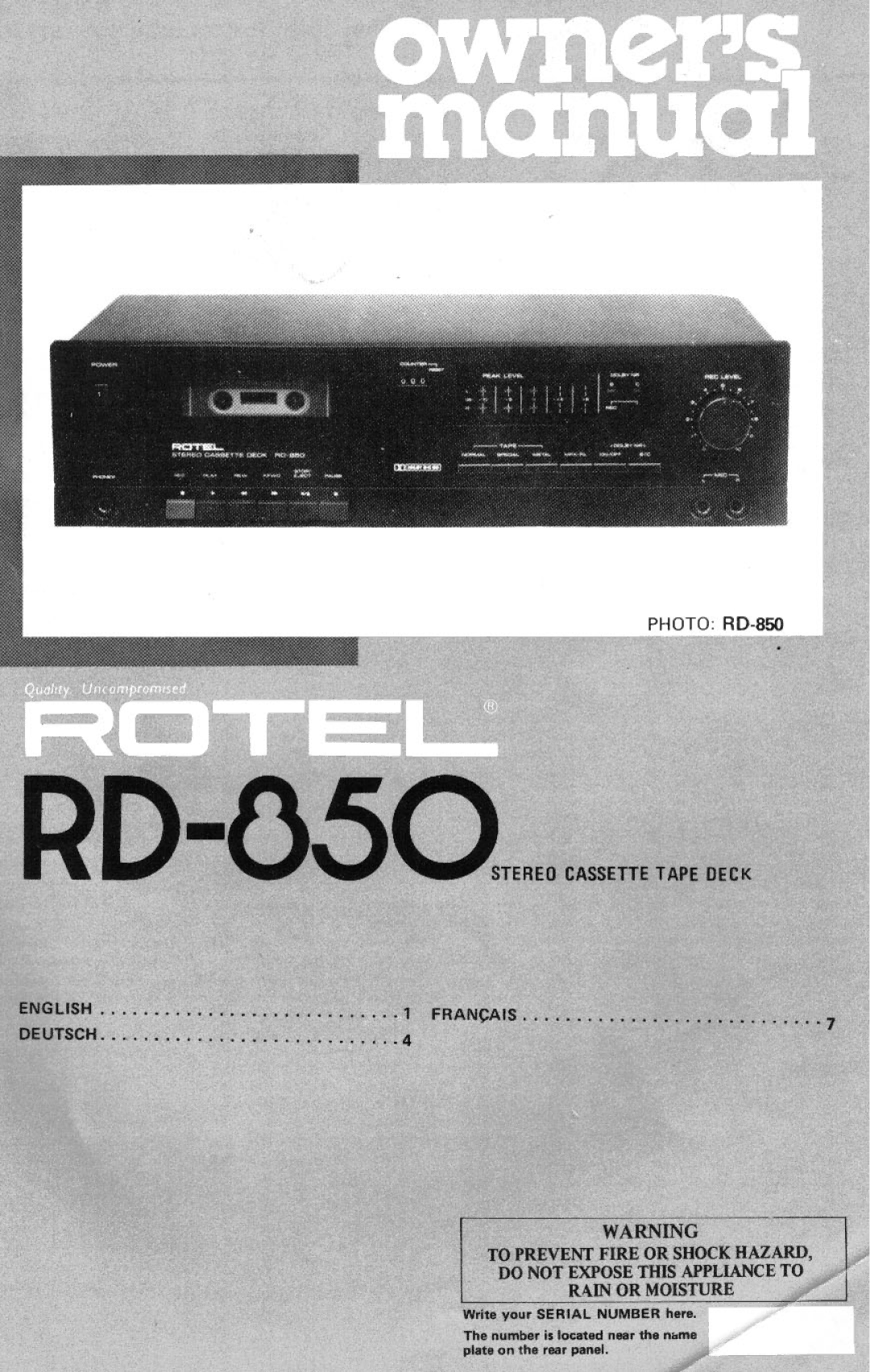 Rotel RD-850 manual 