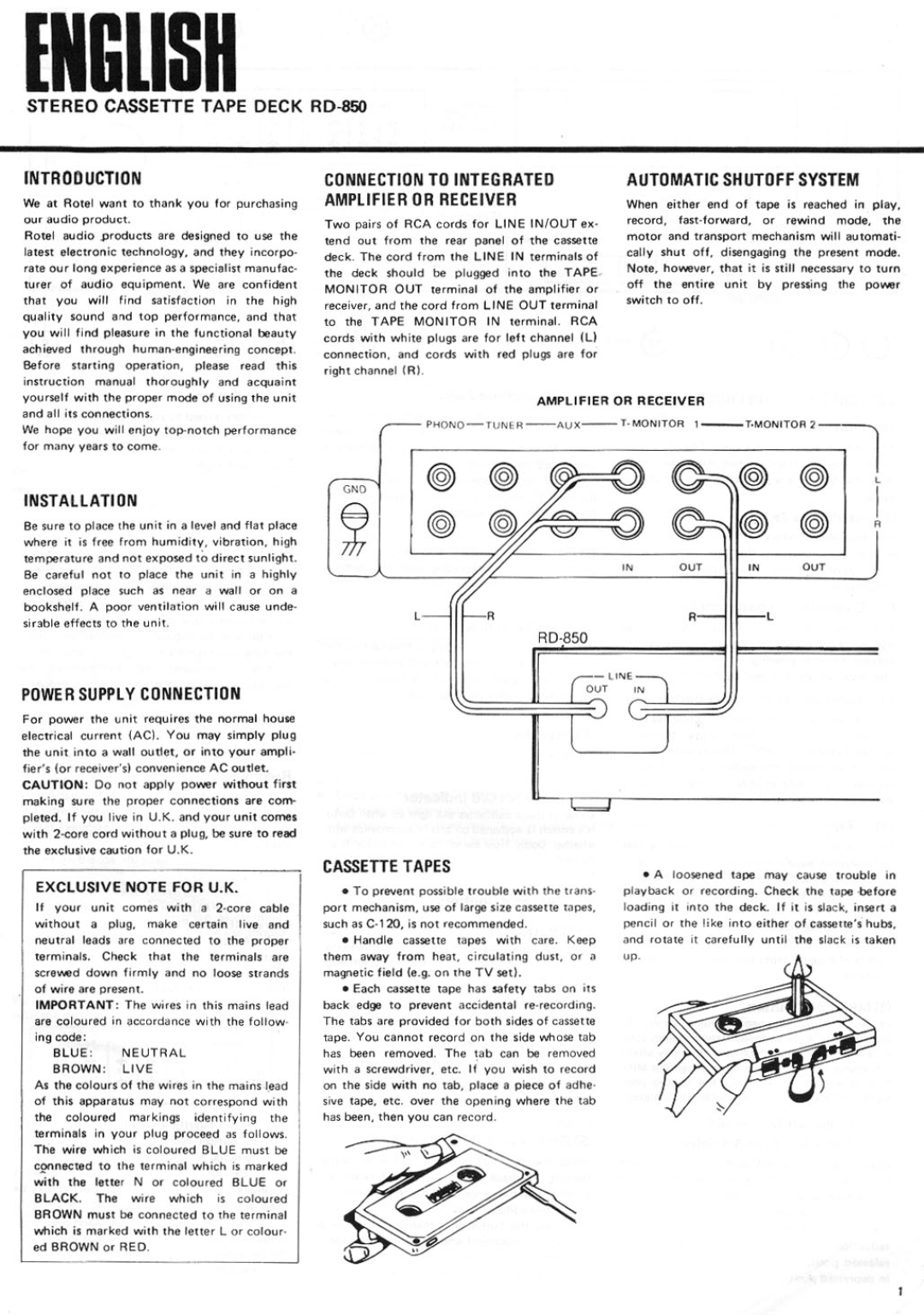 Rotel RD-850 manual 