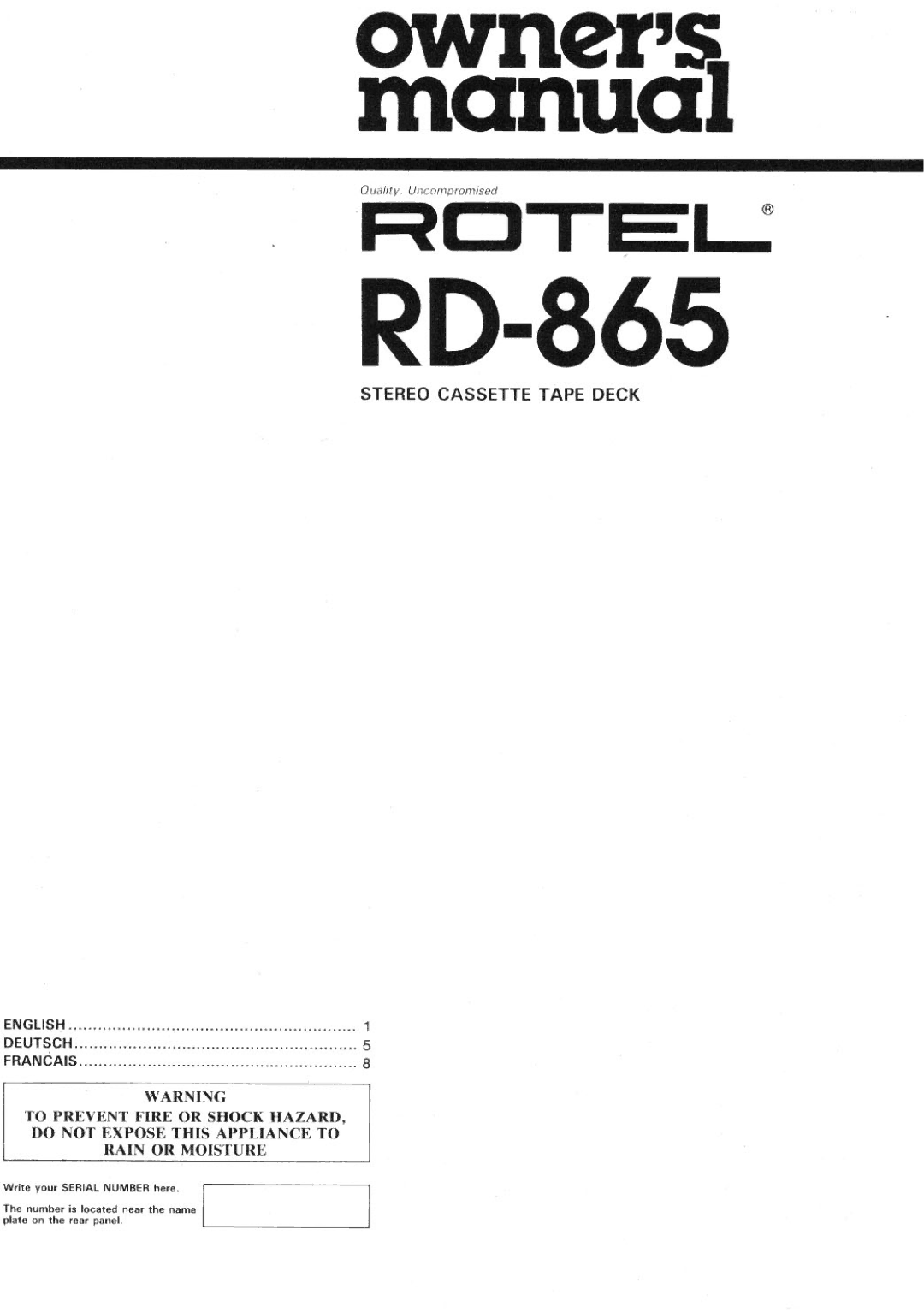 Rotel RD-865 manual 