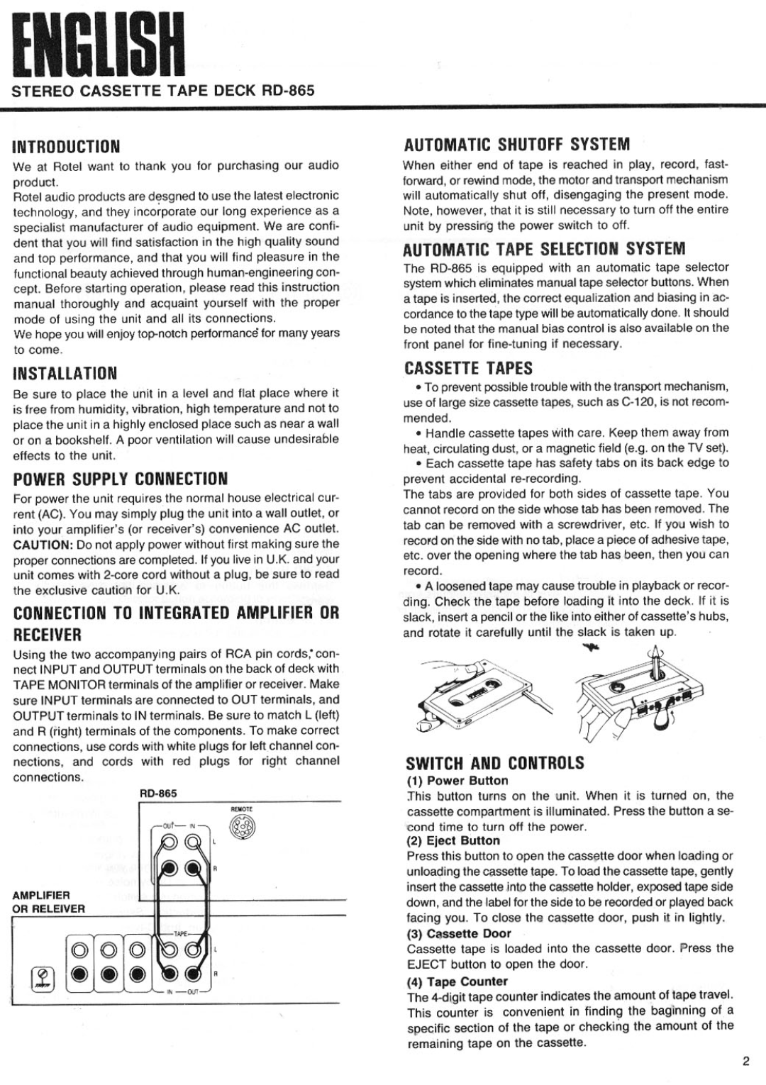 Rotel RD-865 manual 