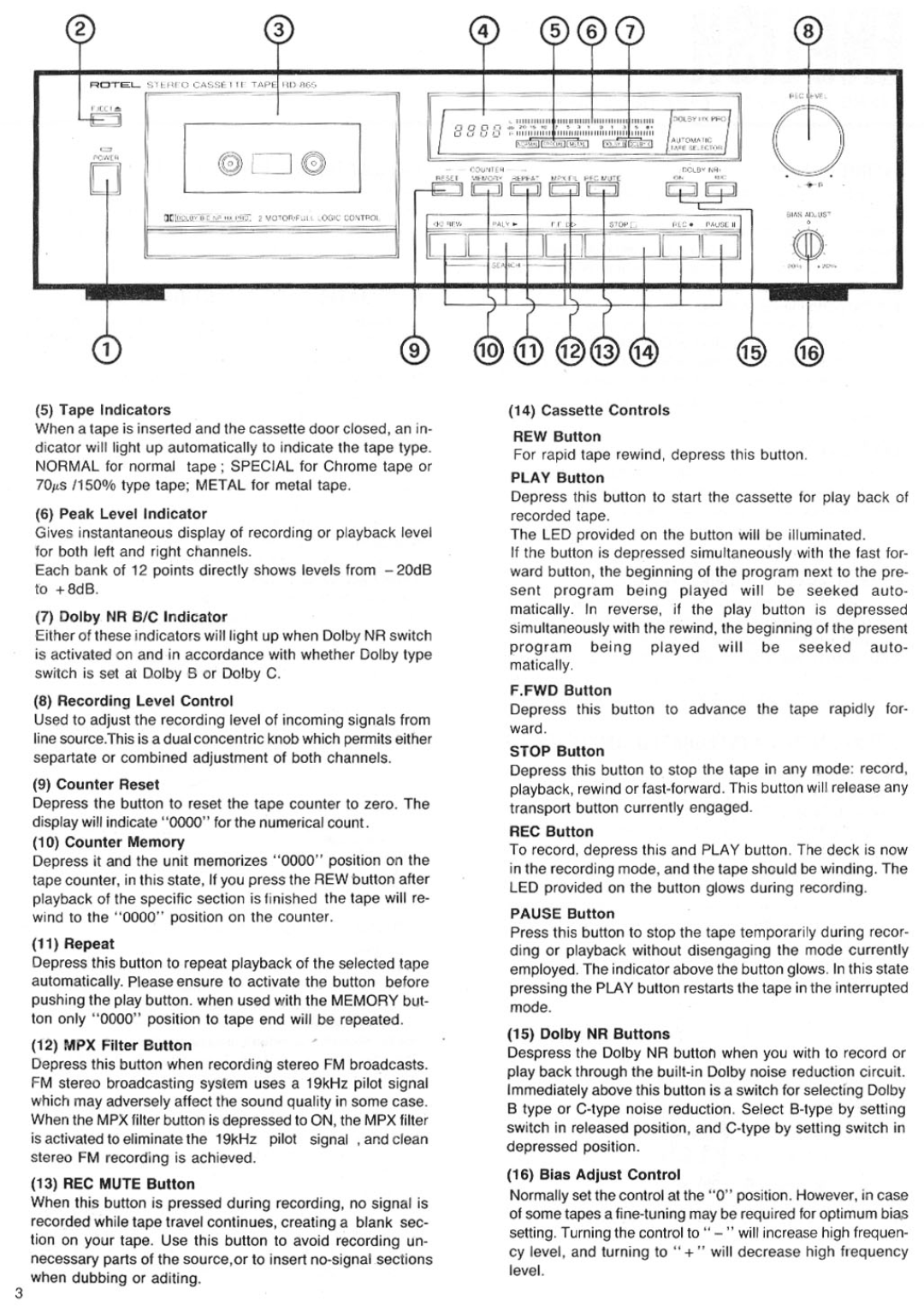 Rotel RD-865 manual 