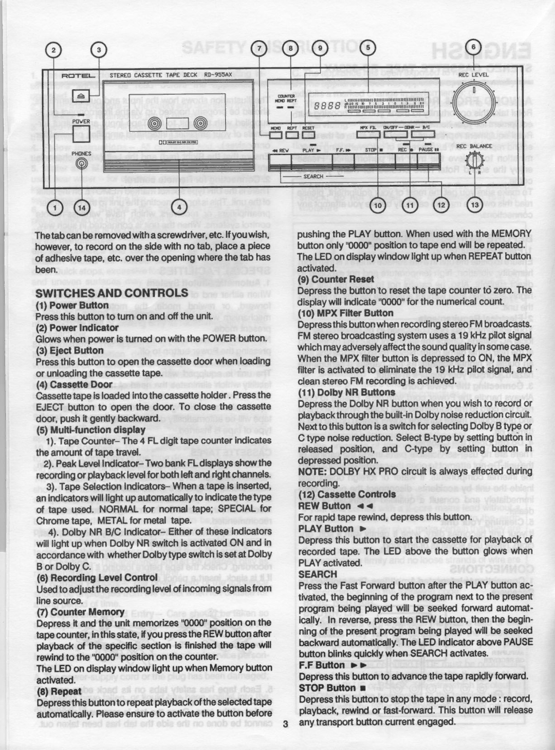 Rotel RD-955AX manual 