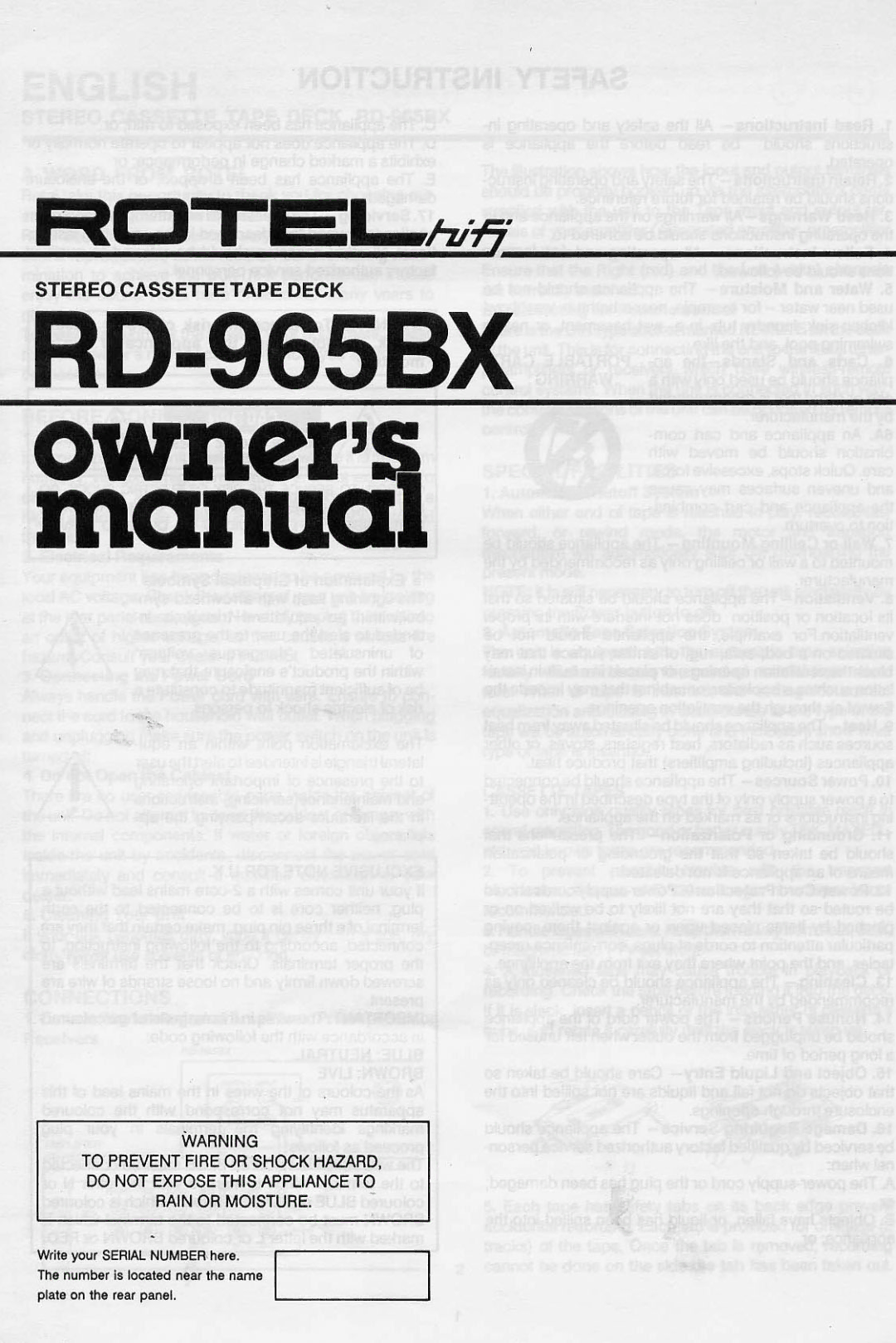 Rotel RD-965BX manual 