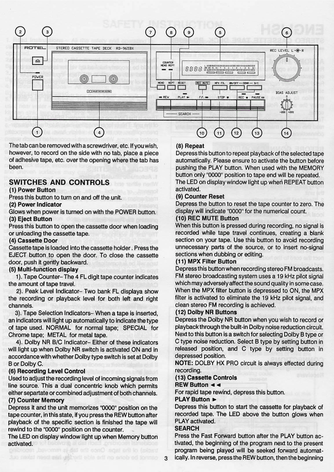 Rotel RD-965BX manual 