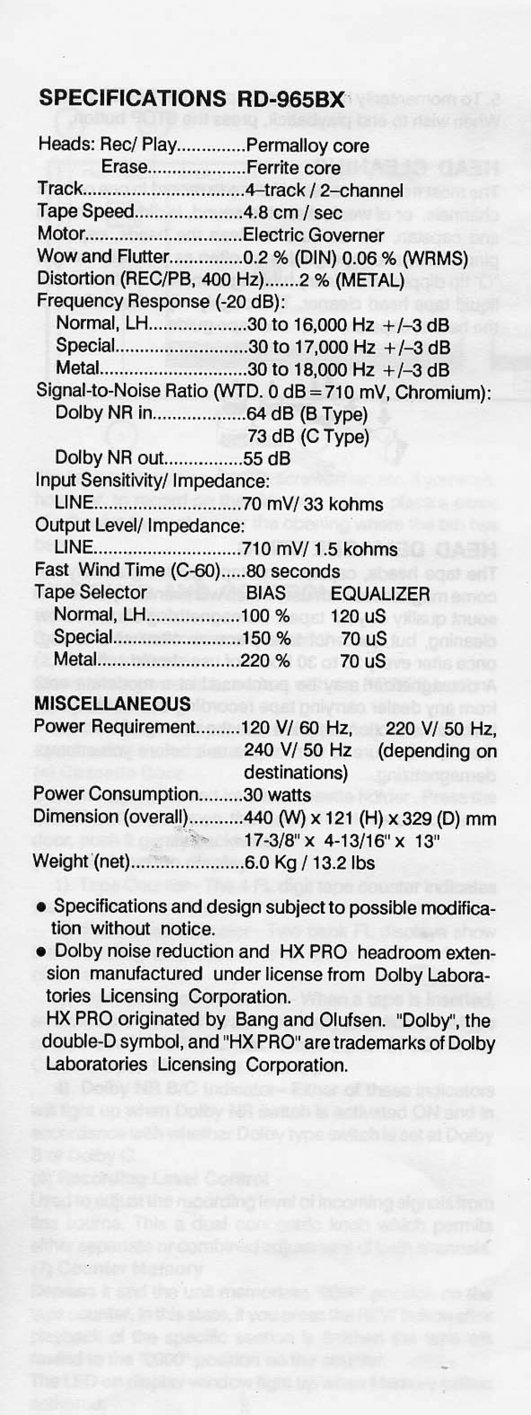 Rotel RD-965BX manual 