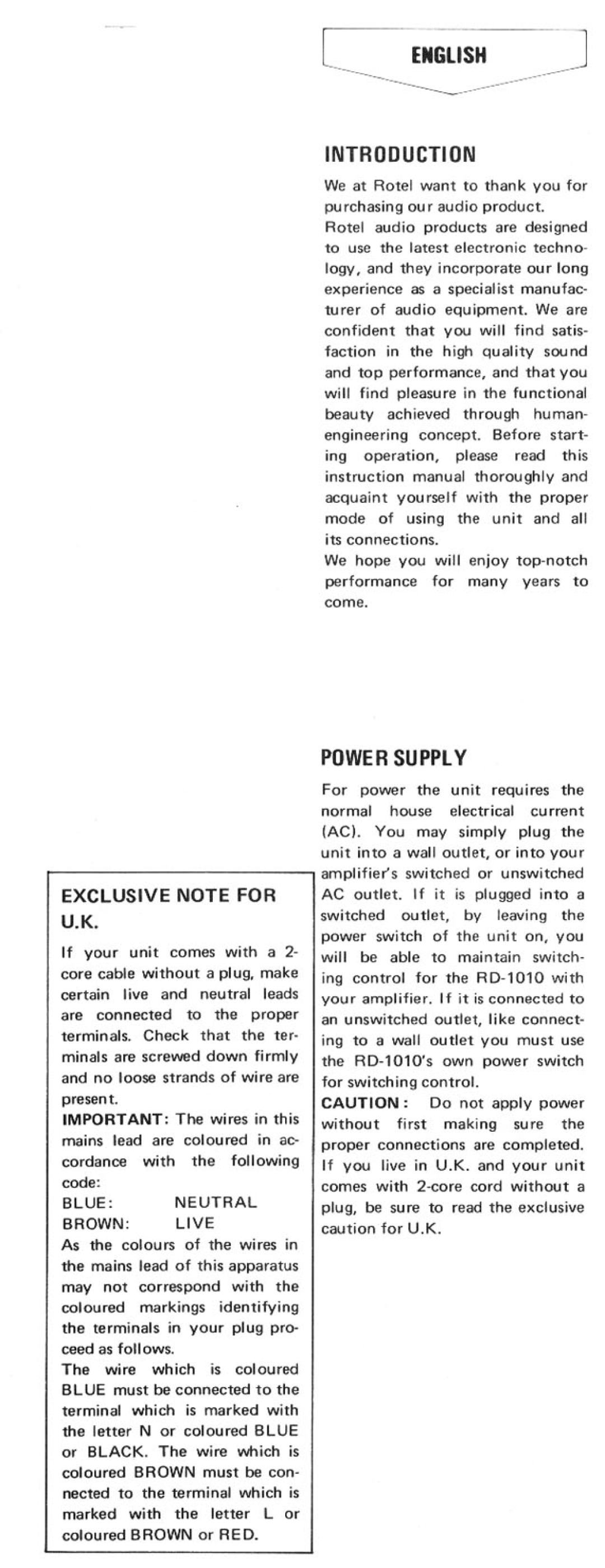 Rotel RD1010 manual 