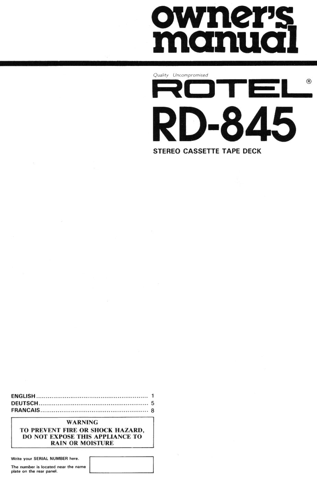 Rotel RD845 manual 