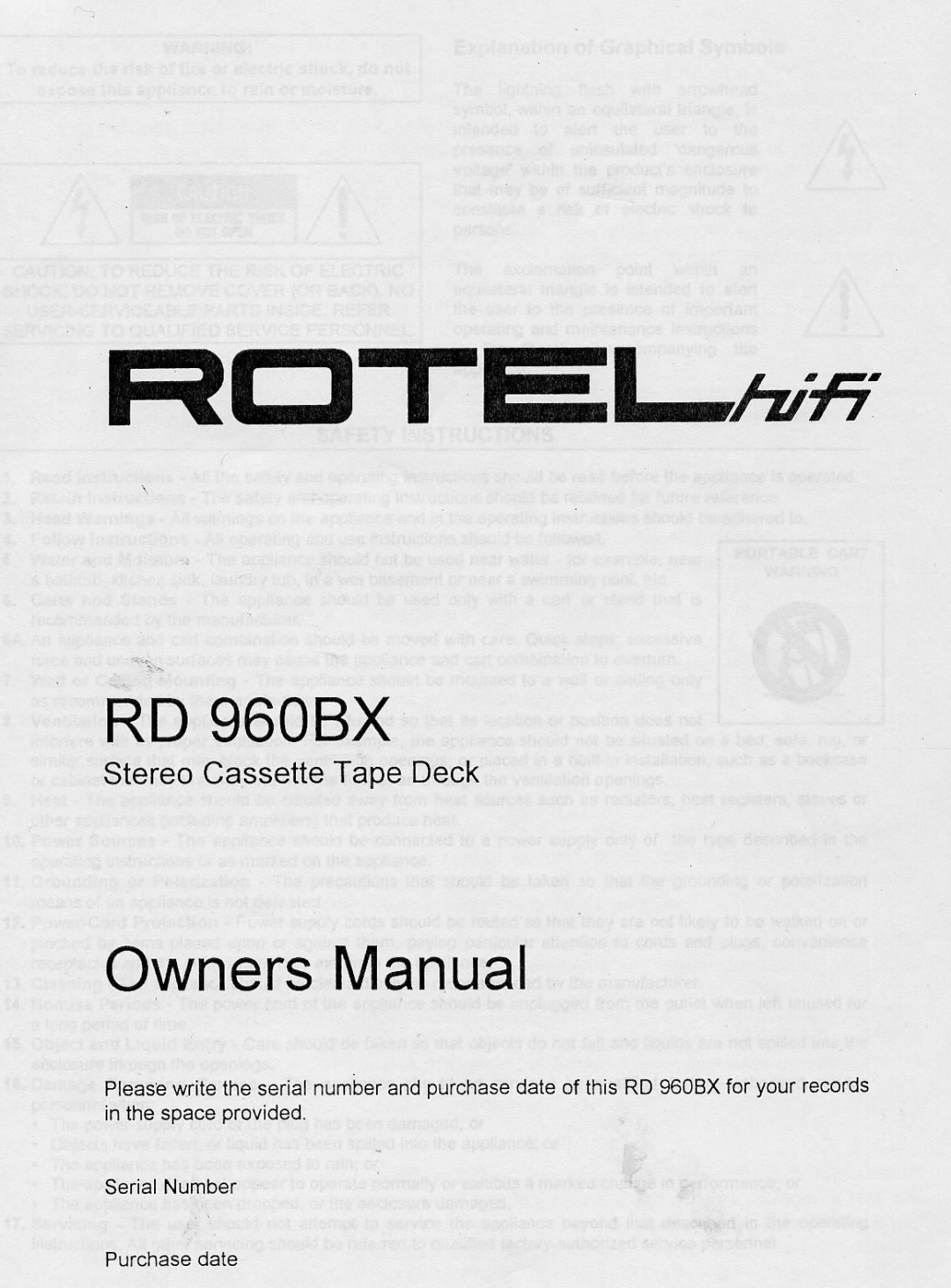 Rotel RD960BX manual 