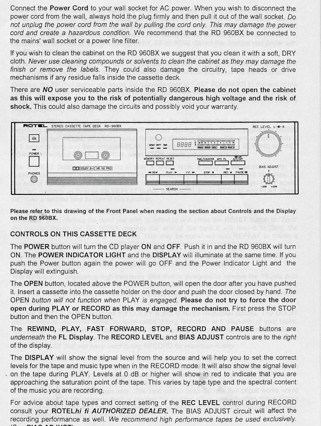 Rotel RD960BX manual 