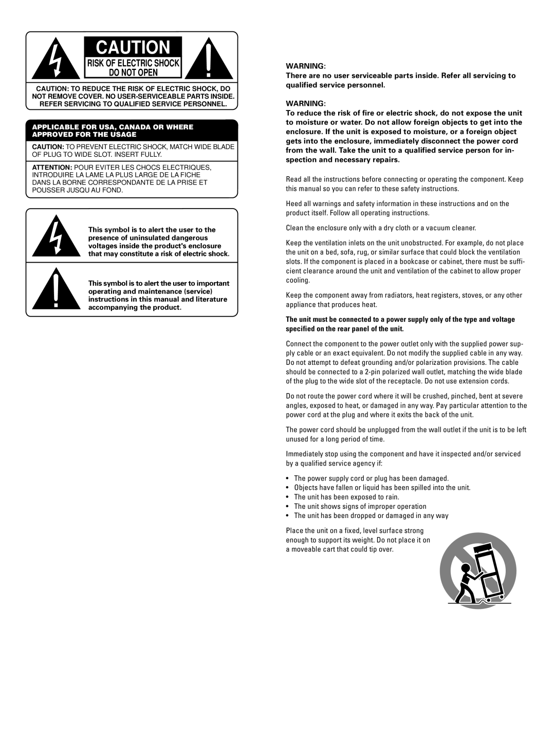 Rotel RDA-986 owner manual Risk of Electric Shock Do not Open 