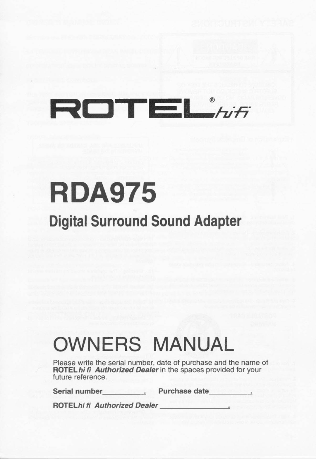 Rotel RDA975 manual 