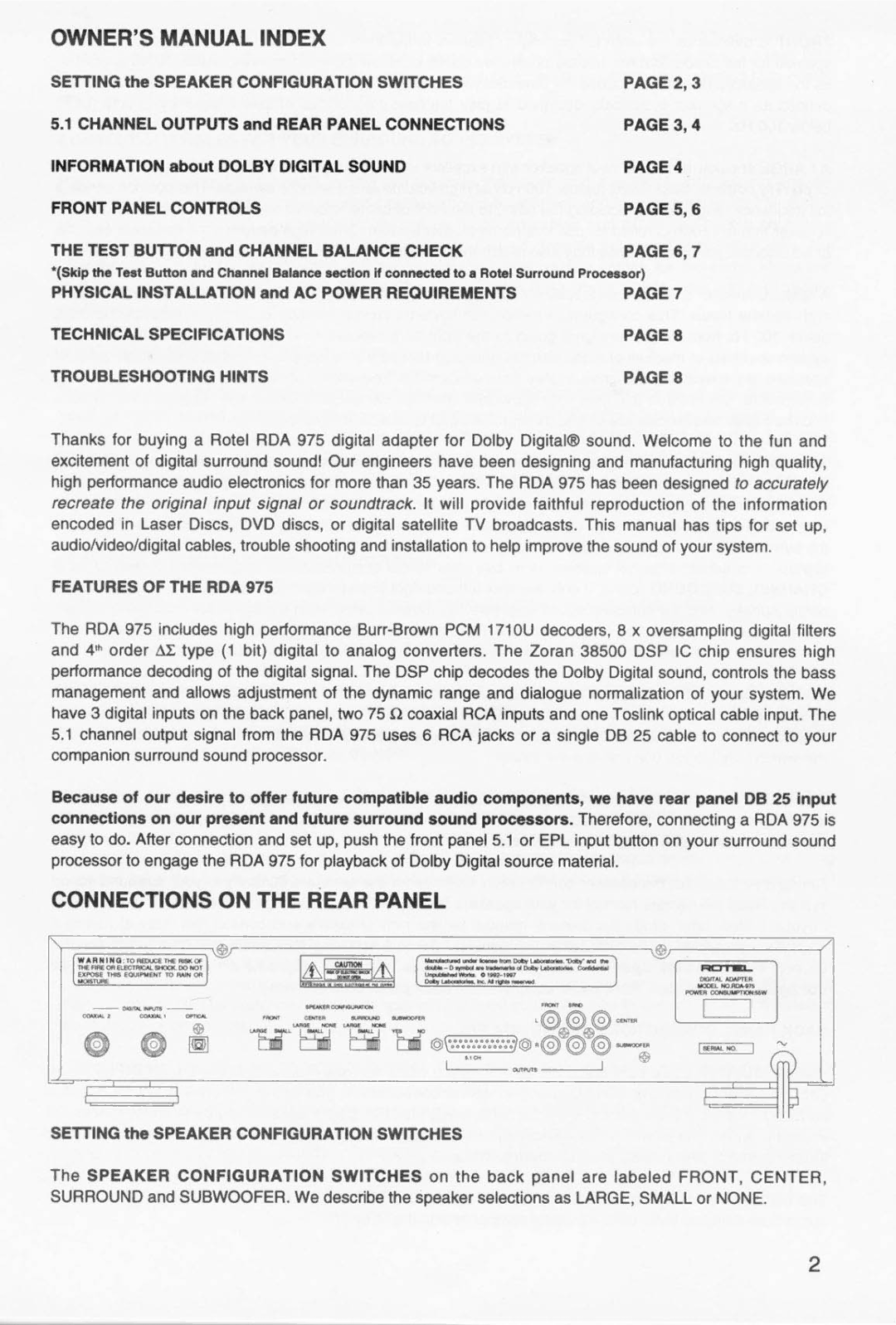 Rotel RDA975 manual 