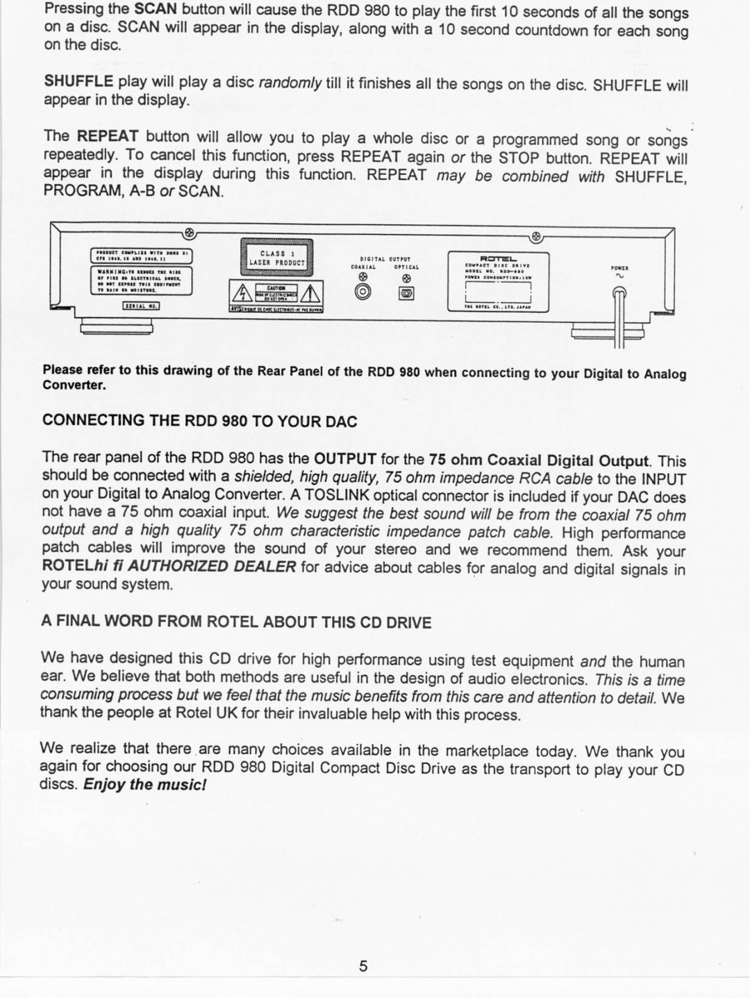 Rotel RDD 980 manual 