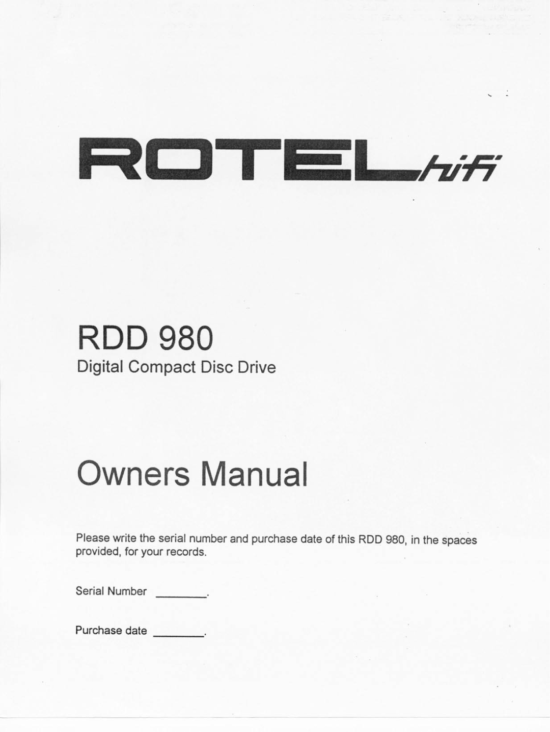 Rotel RDD 980 manual 