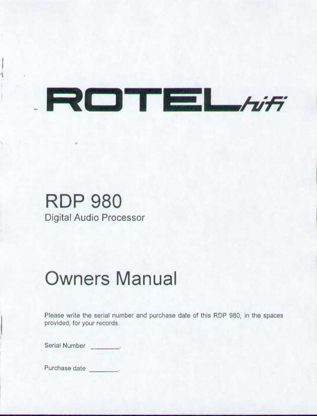 Rotel RDP 980 manual 