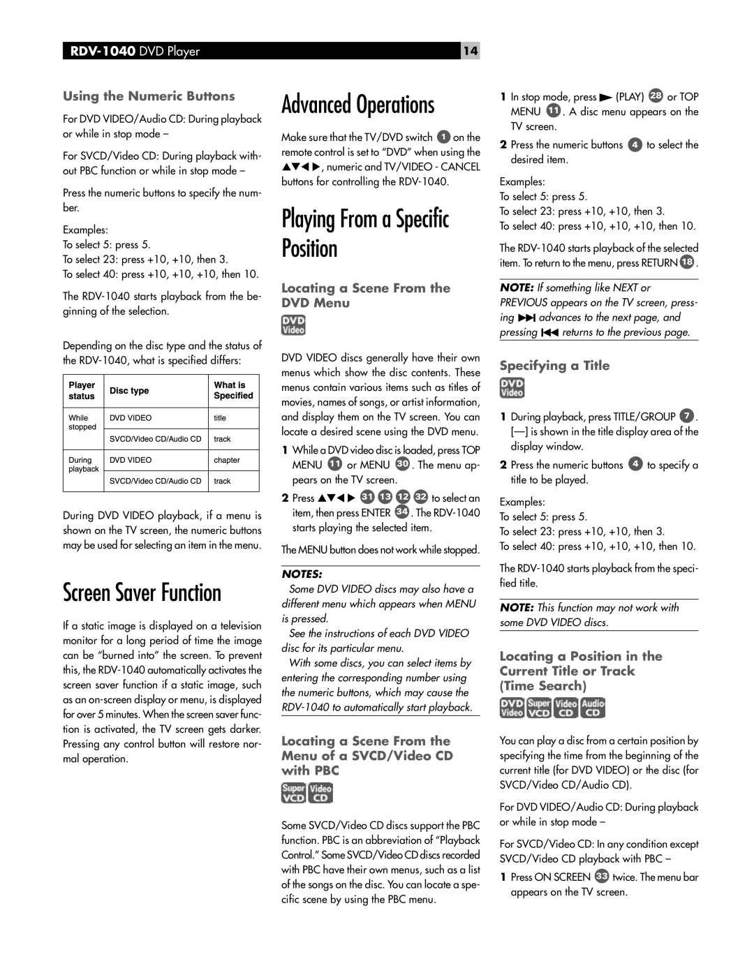 Rotel RDV-1040 owner manual Using the Numeric Buttons, Locating a Scene From the DVD Menu, Specifying a Title 