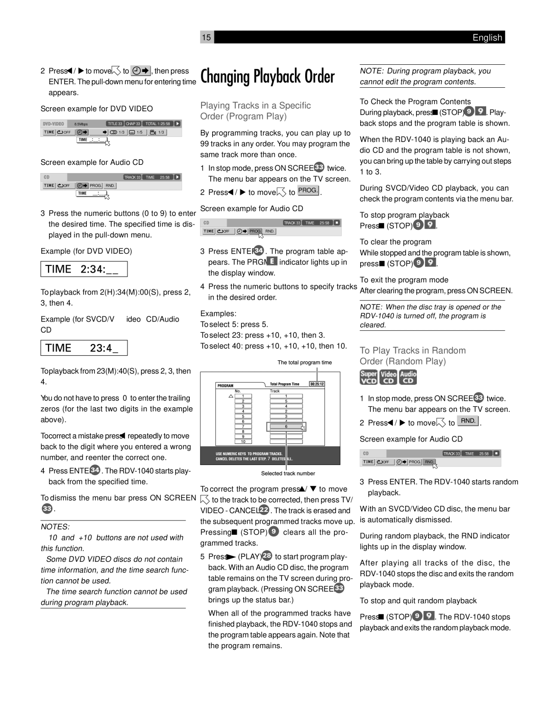 Rotel RDV-1040 owner manual Playing Tracks in a Specific Order Program Play, To Play Tracks in Random Order Random Play 