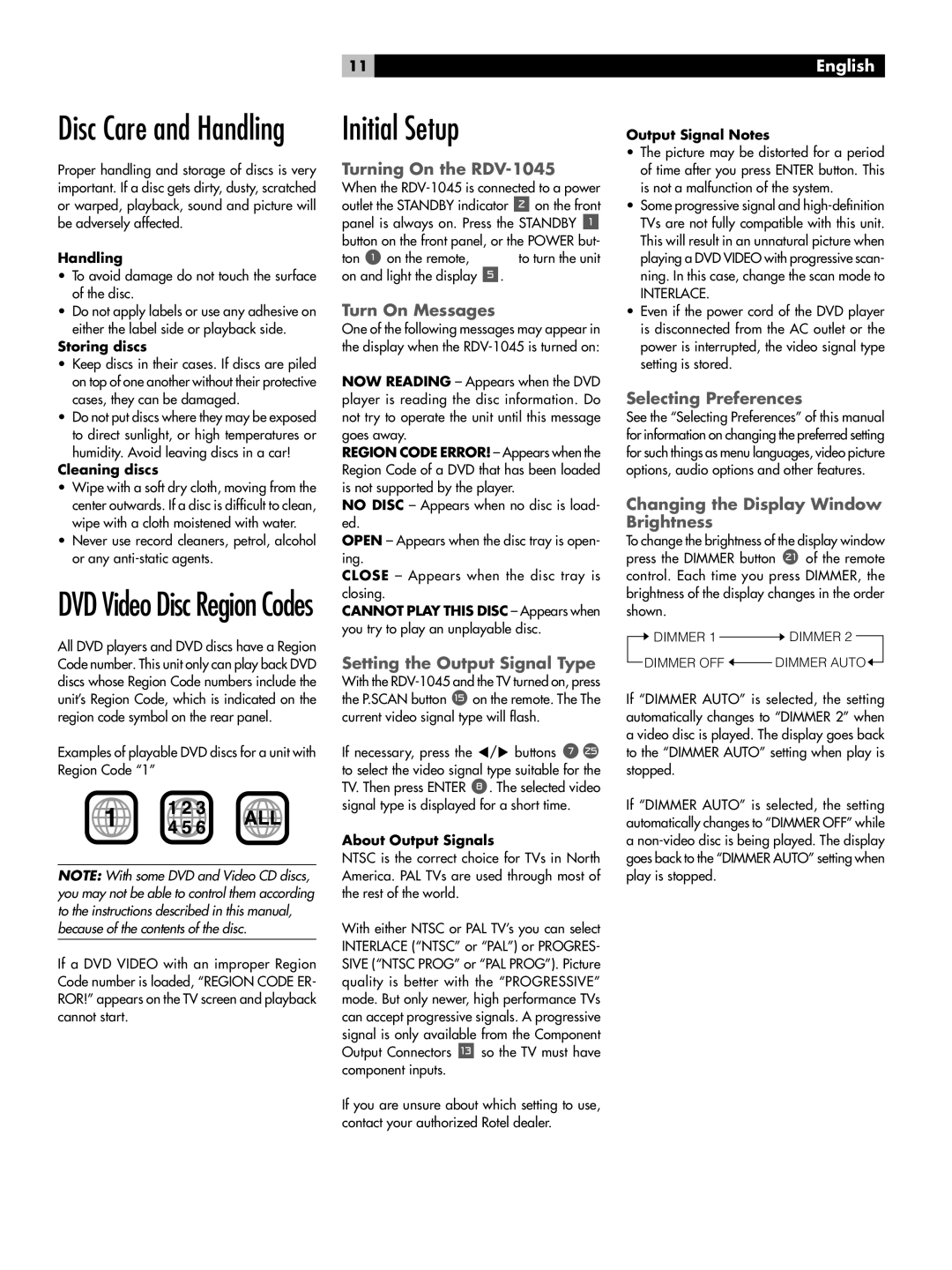 Rotel RDV-1045 owner manual Initial Setup 