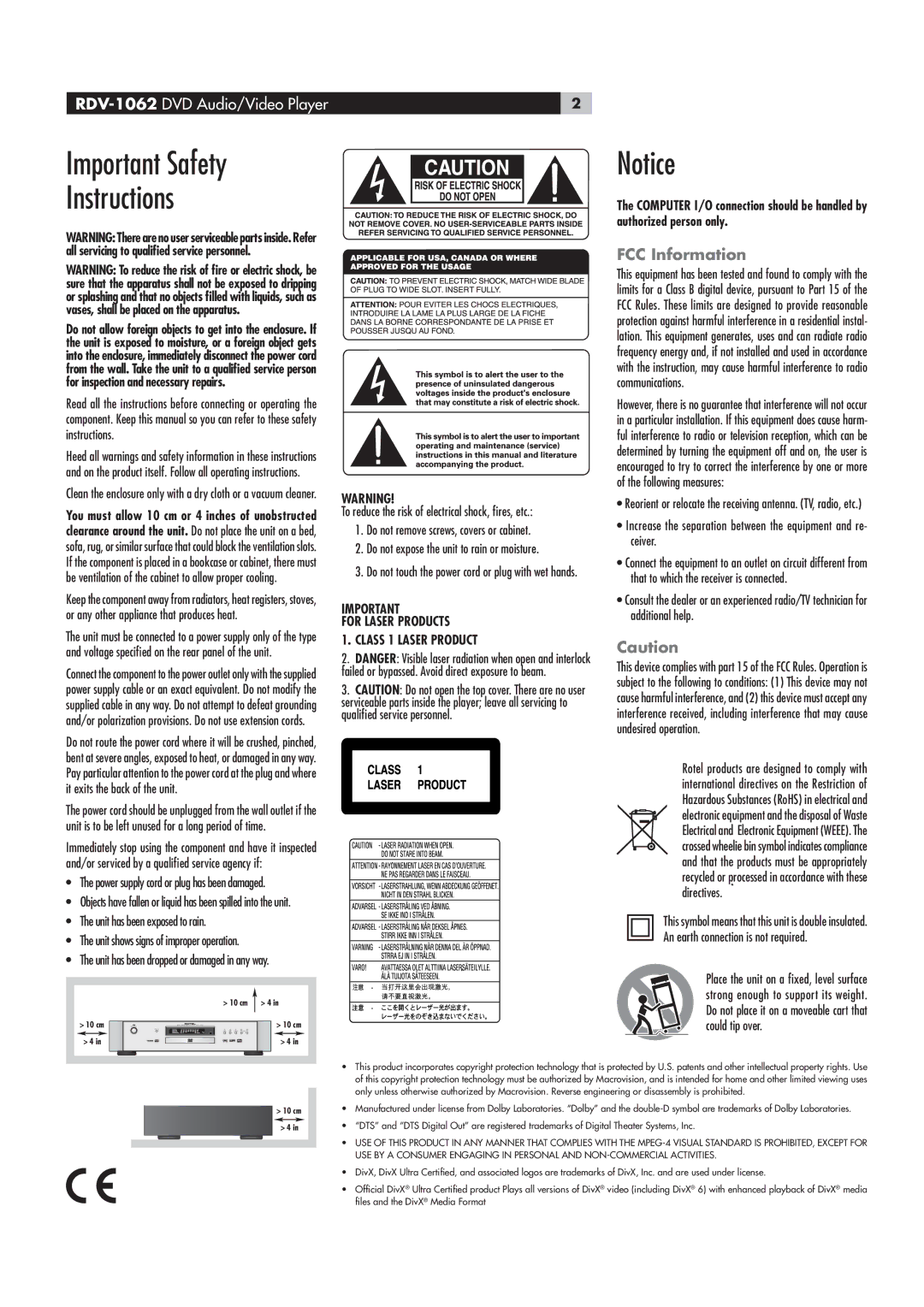 Rotel RDV-1062 manual œÌˆVi,  Ê˜vœÀ“Ìˆœ˜, Õìˆœ˜, ,  tÊ, *,/ /ÊÊ ,Ê-,Ê*,1 £Ê --Ê£Ê-,Ê*,1 