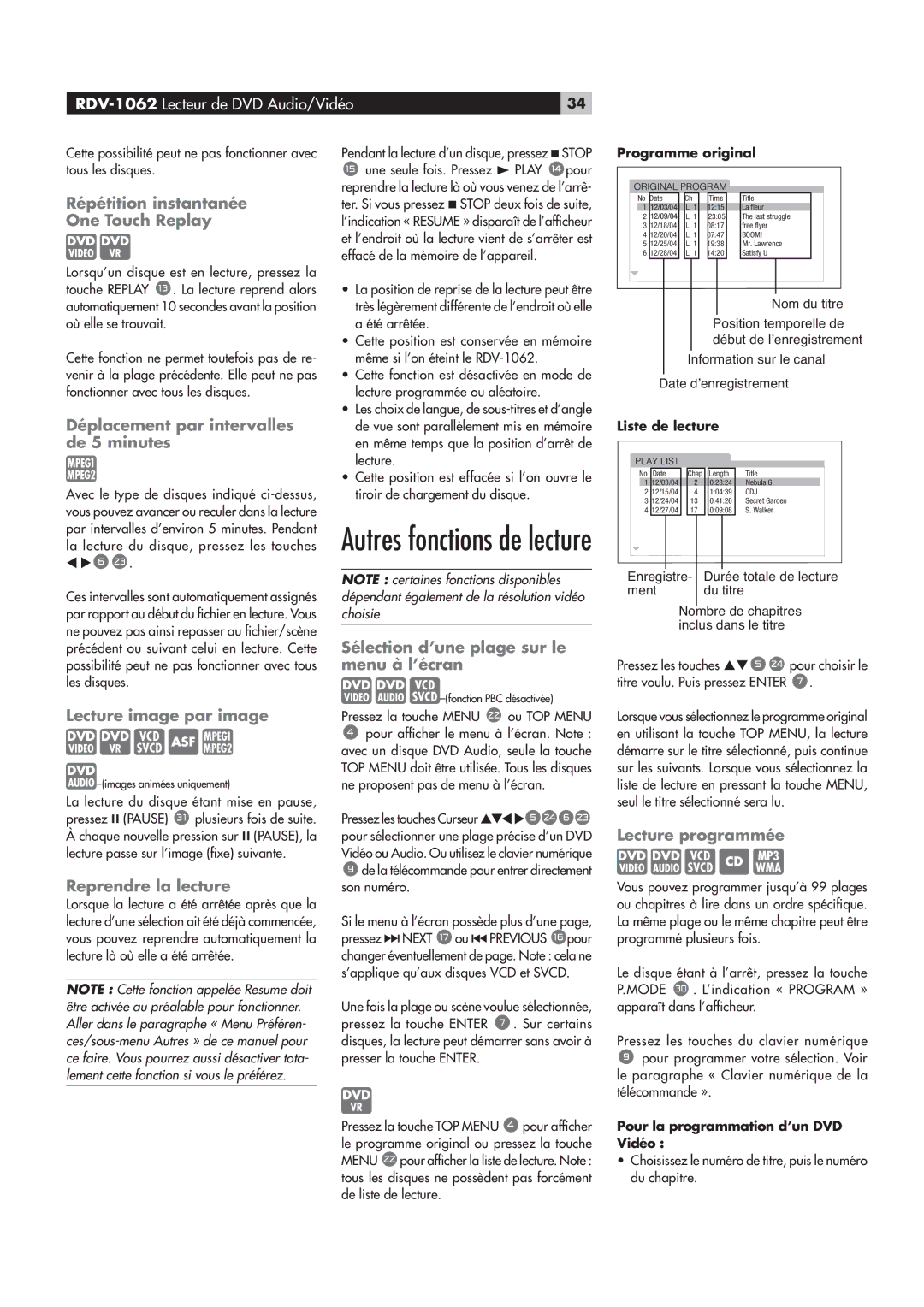 Rotel RDV-1062 manual iVÌÕÀiÊˆ“iÊ«ÀÊˆ“i, iVÌÕÀiÊ«ÀœÀ““ji, «Ài˜`ÀiÊÊiVÌÕÀi 