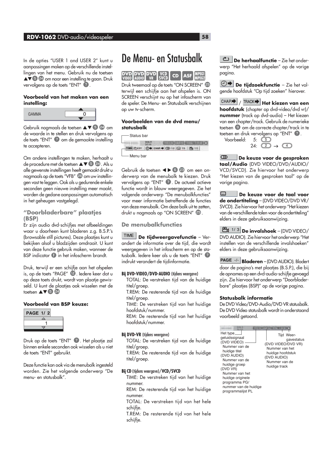 Rotel RDV-1062 manual iÊi˜Õ‡Êi˜Ê-ÌÌÕÃLŽ, œœÀL`iÀLÀi»Ê«ÌiÃÊ ­, iÊ“i˜ÕLŽvÕ˜VÌˆiÃÊ 