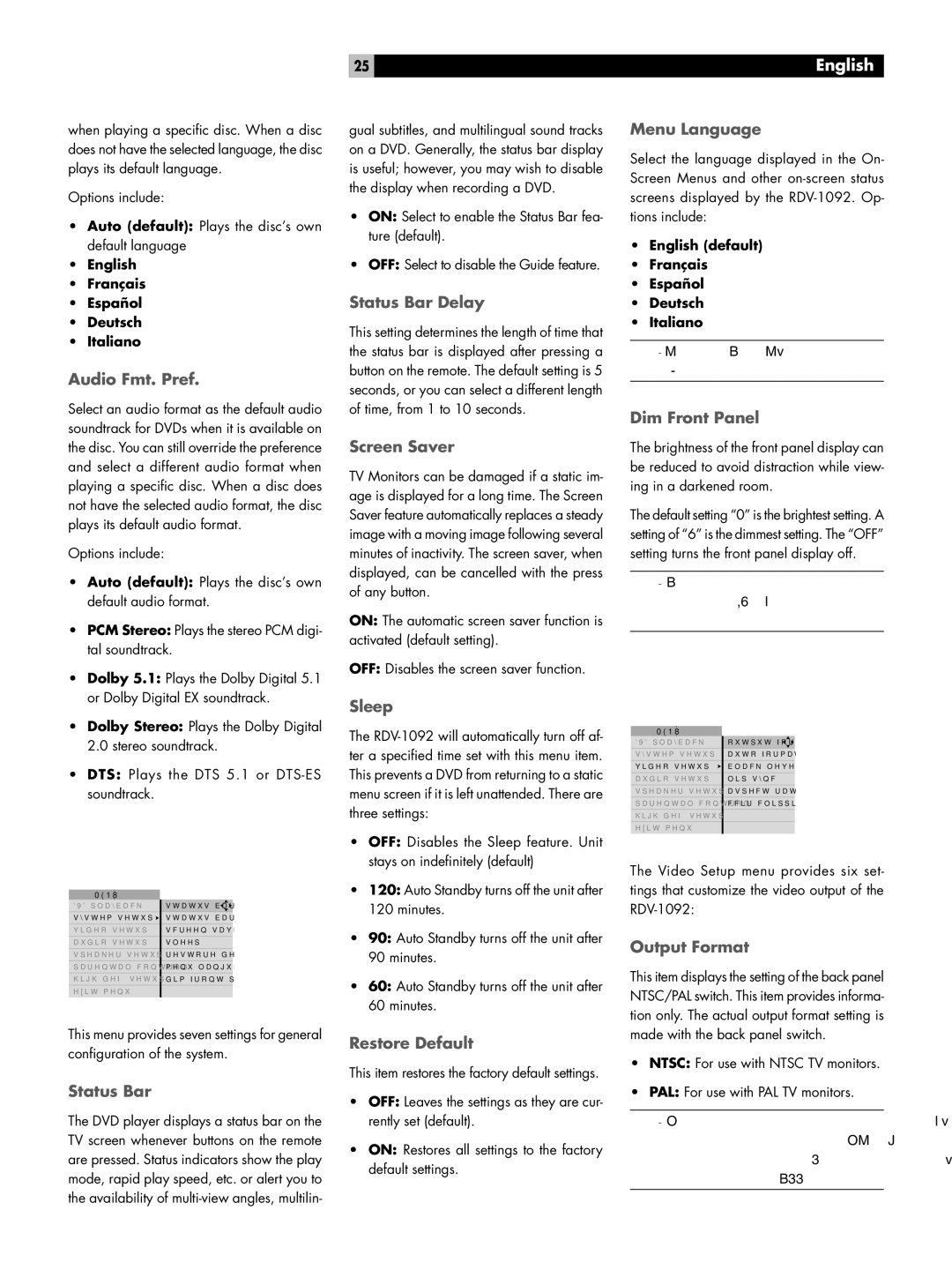 Rotel RDV-1092 owner manual Video Setup Menu 