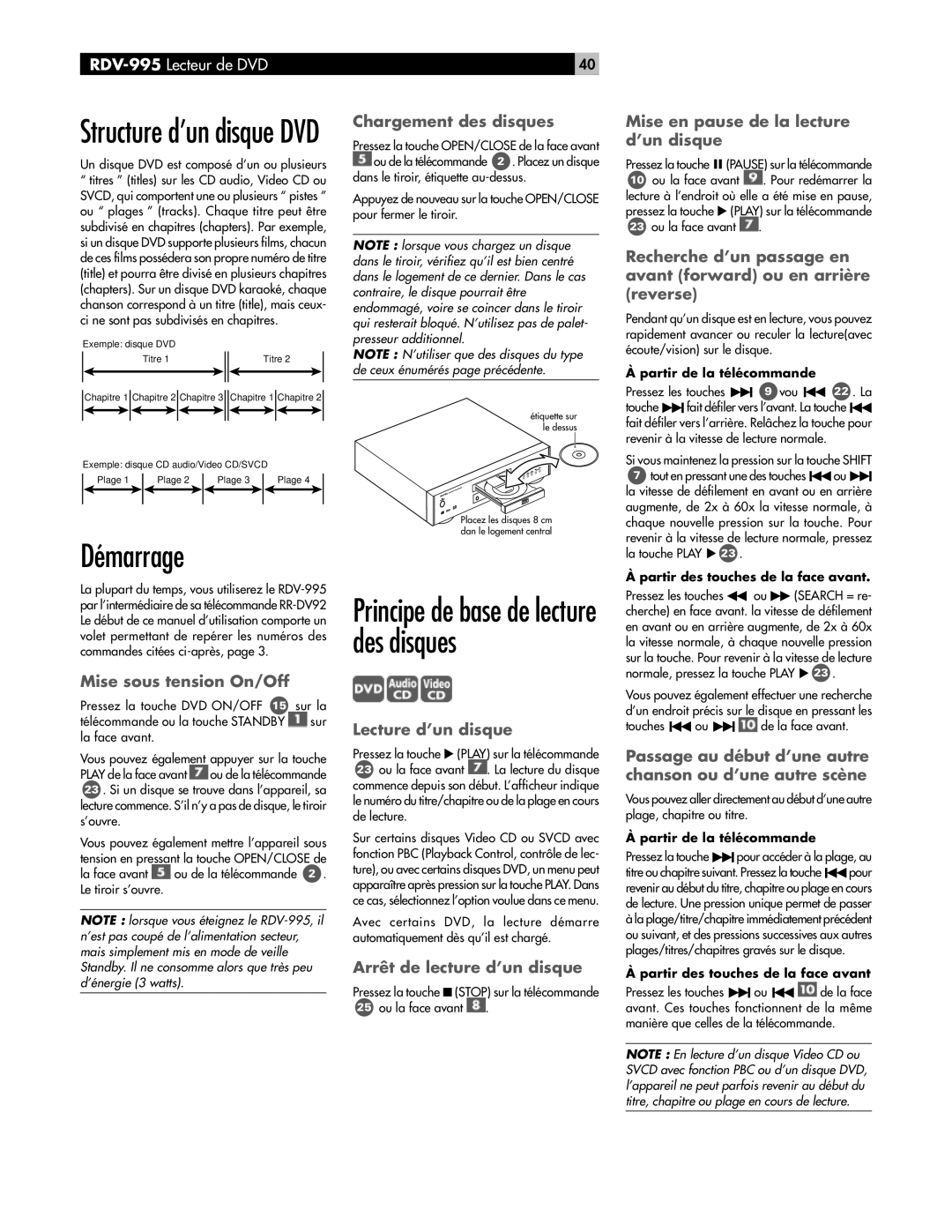 Rotel RDV-995 owner manual Démarrage, Structure d’un disque DVD 