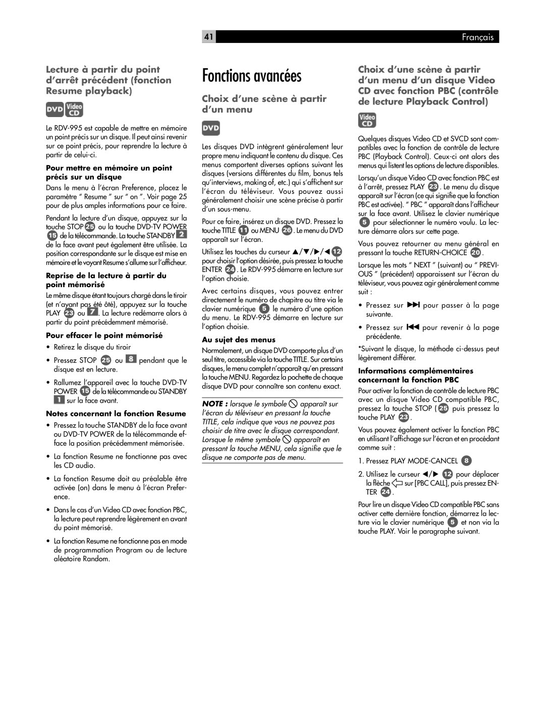 Rotel RDV-995 owner manual Choix d’une scène à partir d’un menu 