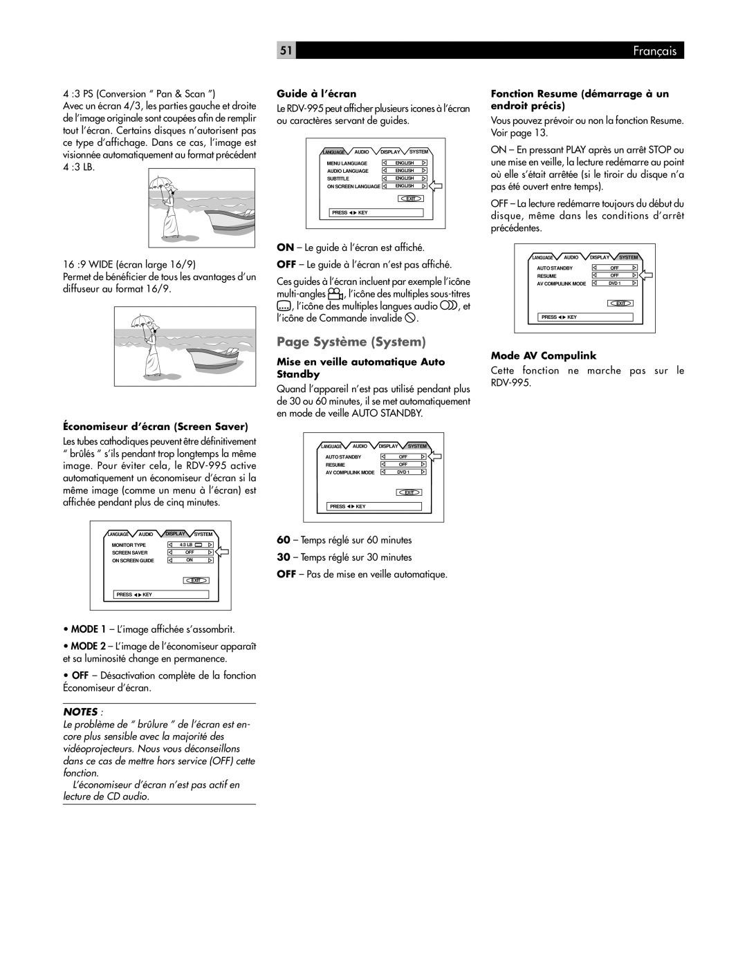 Rotel RDV-995 owner manual Système System 