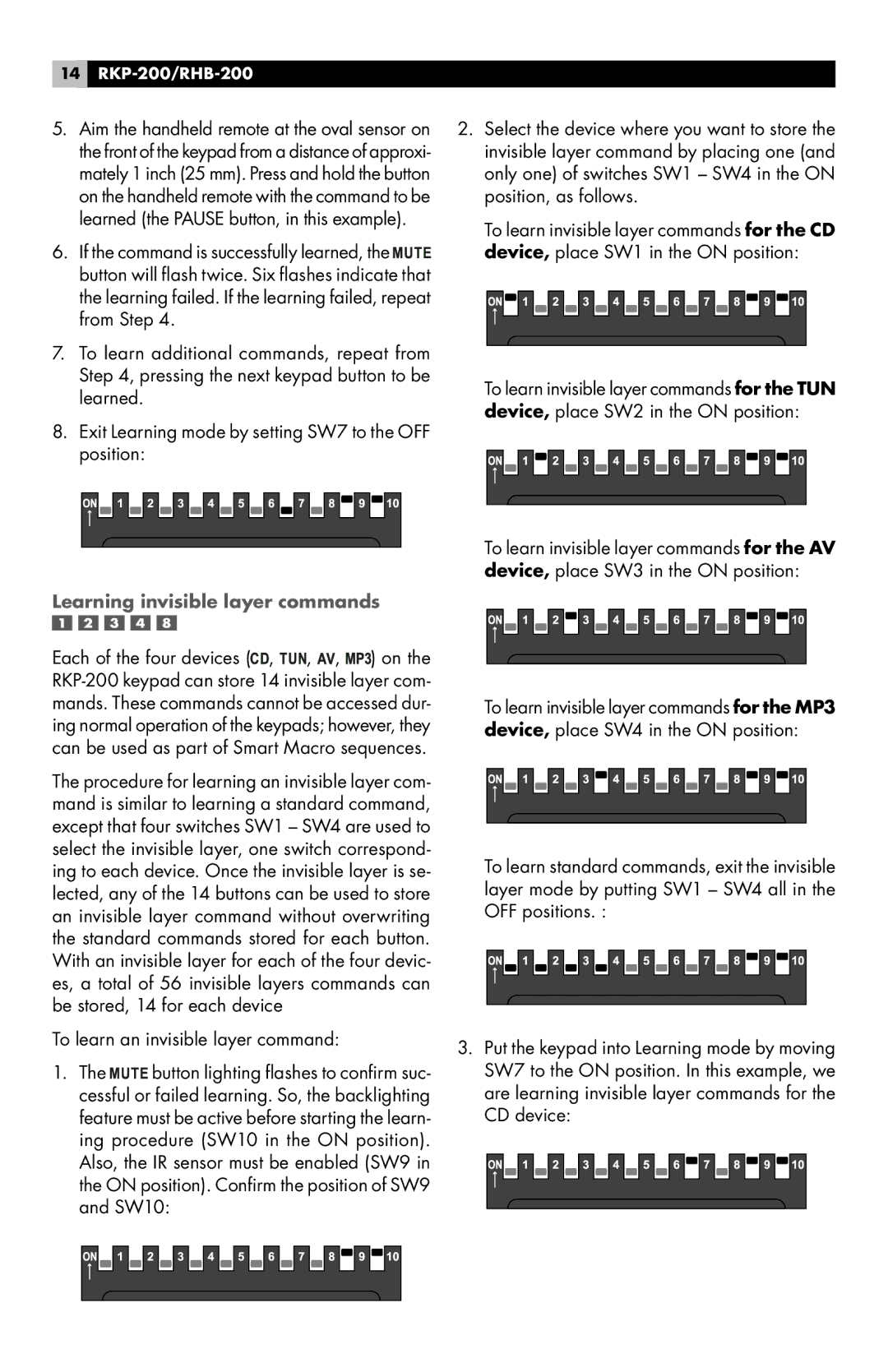 Rotel RHB-200 manual Learning invisible layer commands 