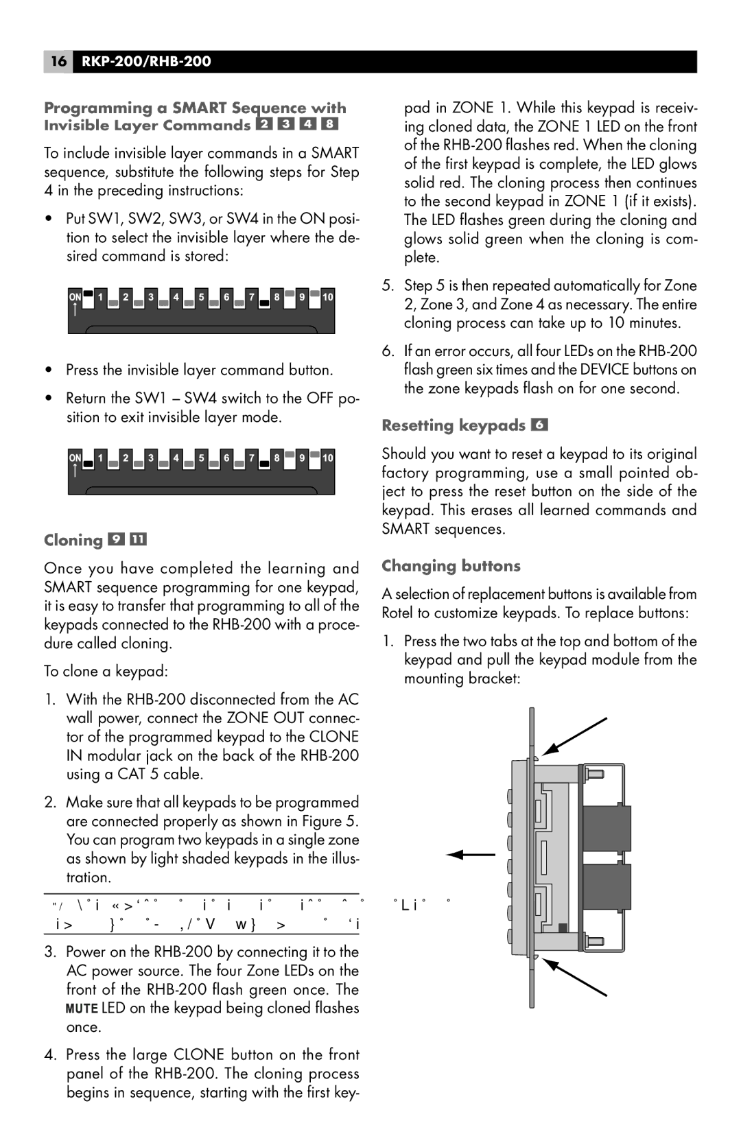 Rotel RHB-200 manual Programming a Smart Sequence with, Cloning, Resetting keypads, Changing buttons 