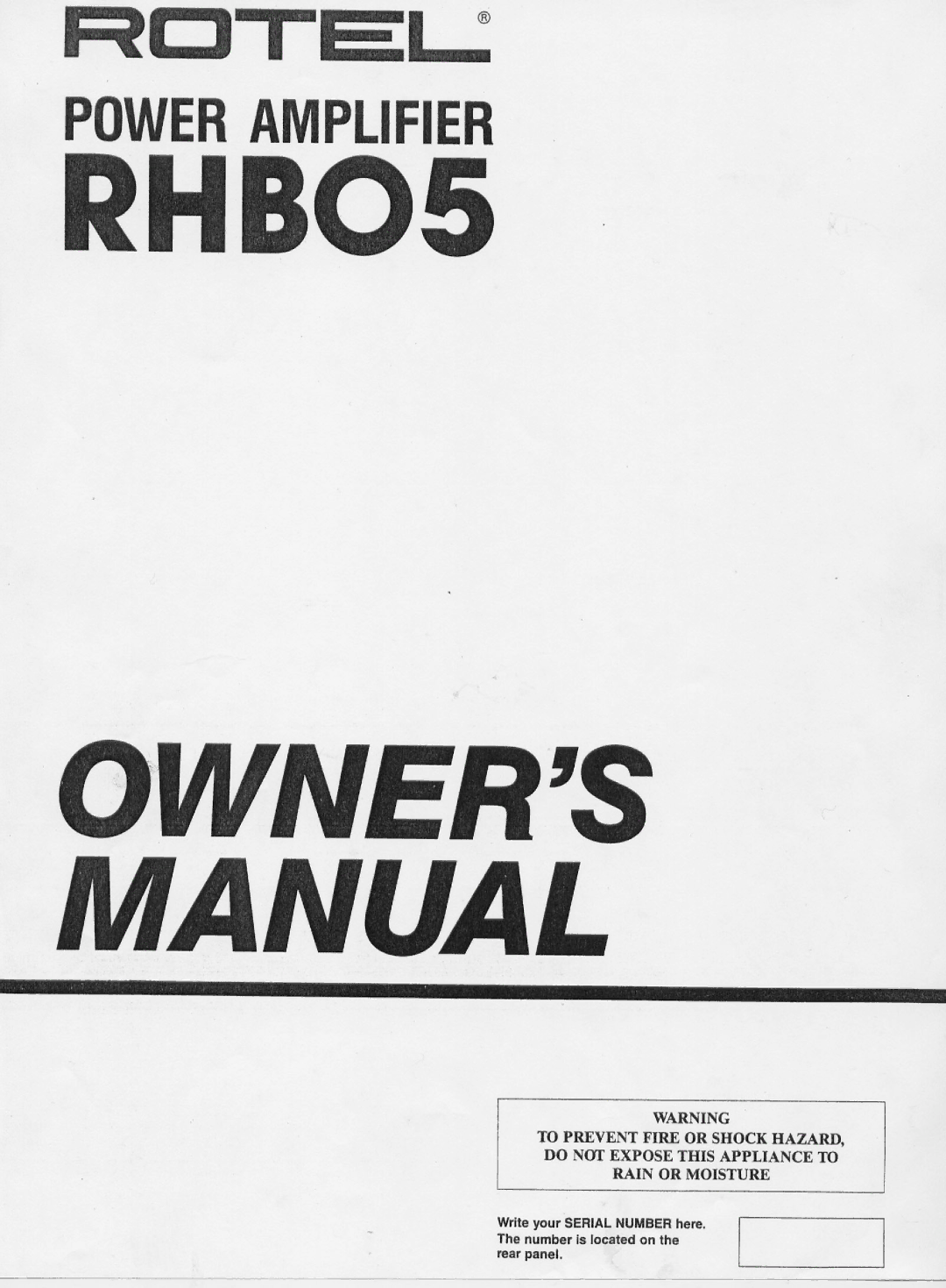 Rotel RHBO5 manual 