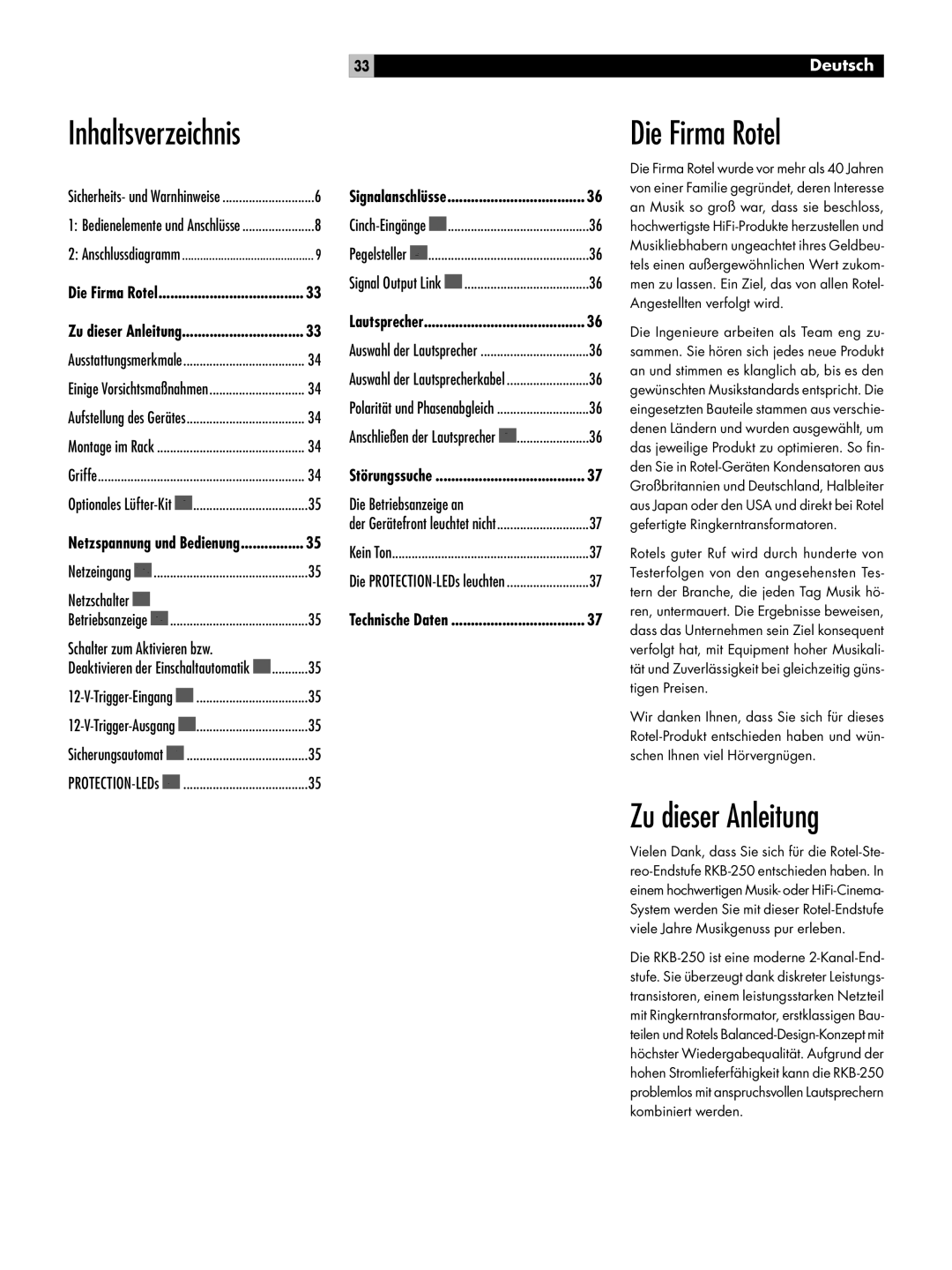 Rotel RKB-250 Die Firma Rotel, Zu dieser Anleitung, Netzschalter, Schalter zum Aktivieren bzw, Die Betriebsanzeige an 