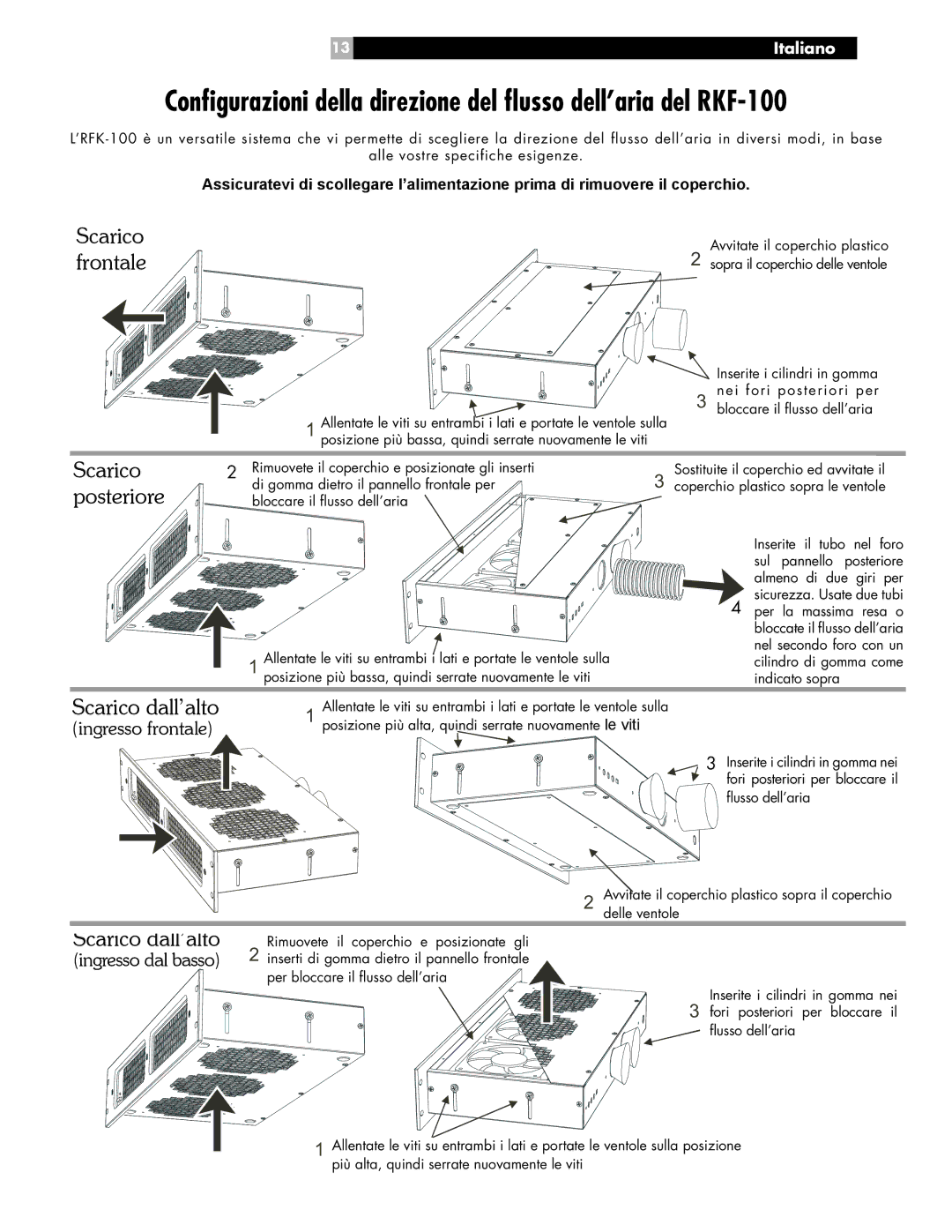 Rotel RKF-100 owner manual Scarico frontale 