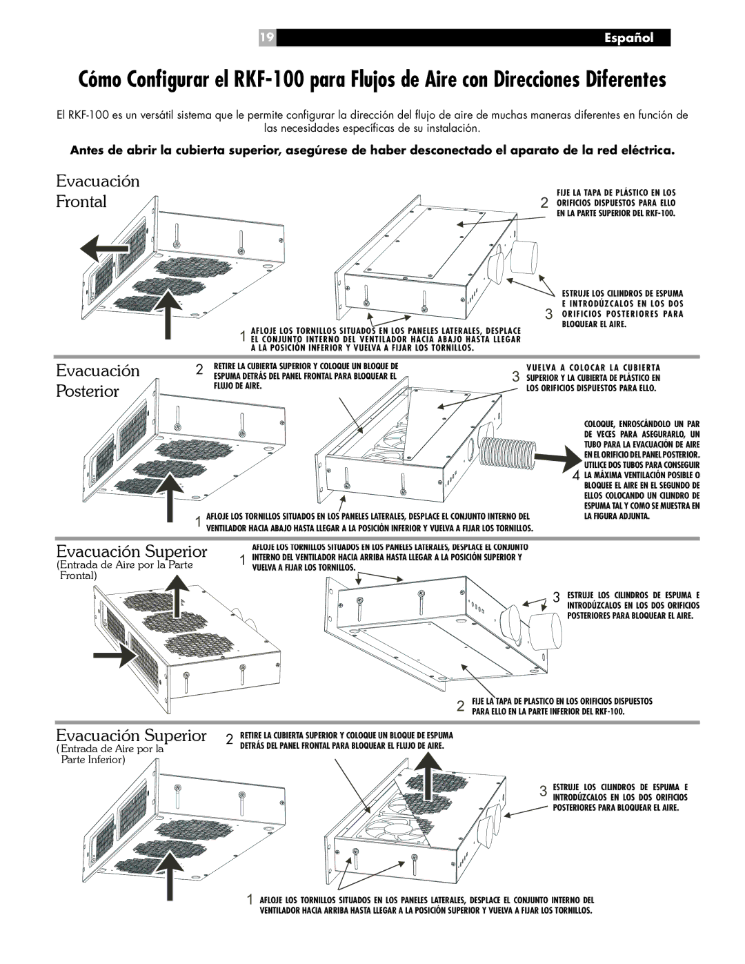 Rotel RKF-100 owner manual Evacuación 